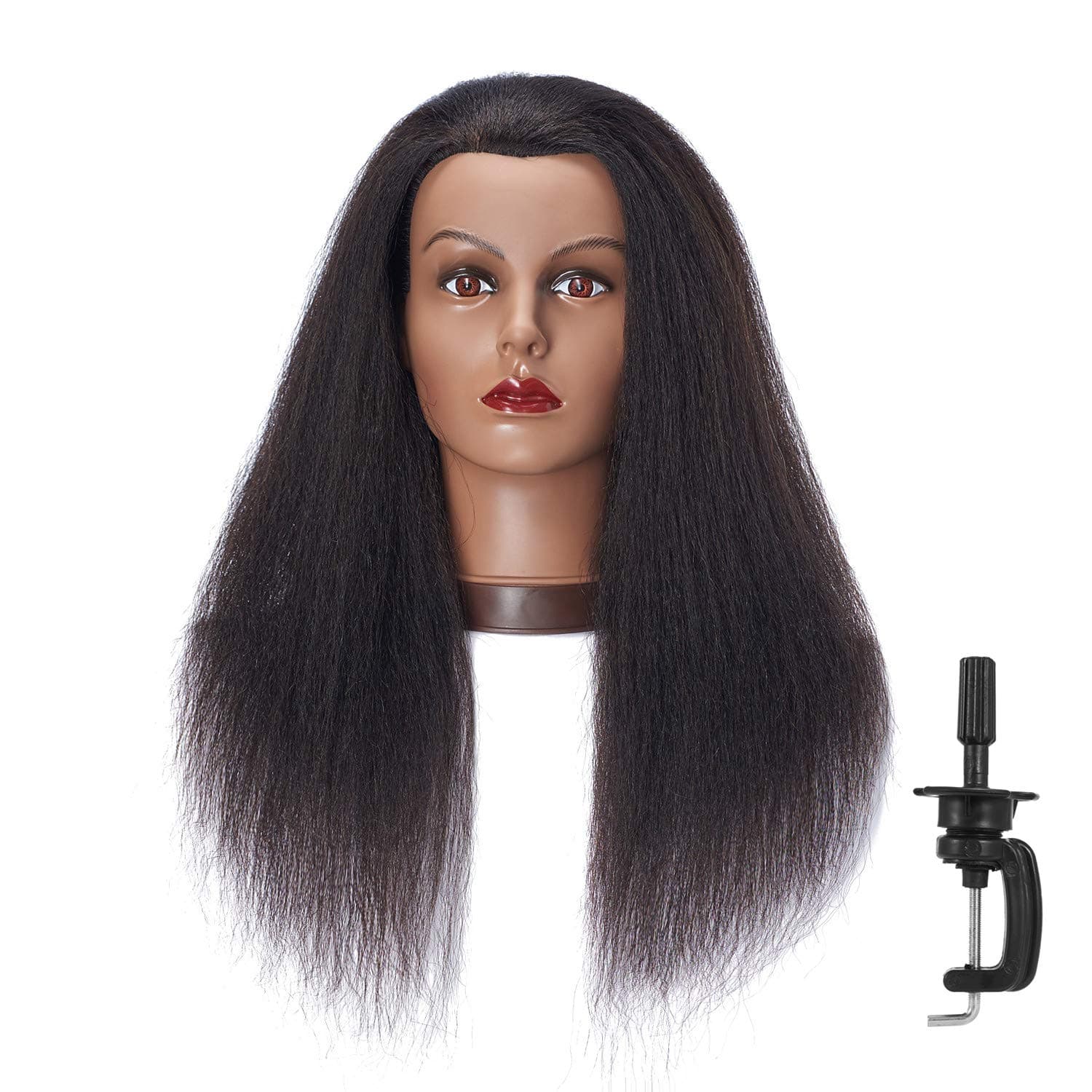 100% Real Hair Afro Mannequin Head for Hairdresser Styling Training - Cosmetology Manikin Practice With Stand (9926B0216)