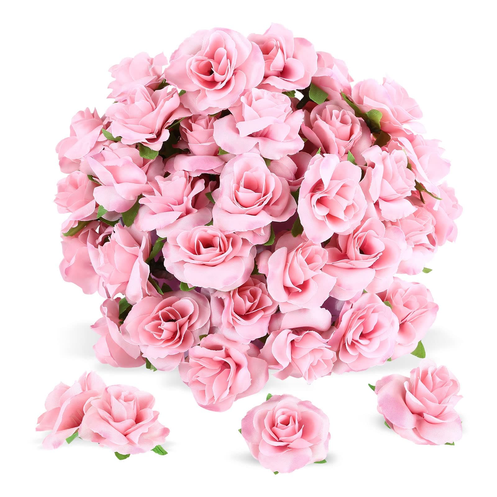 Yinsun 50pcs Pink Roses Artificial Flower Heads, 1.57” Small Silk Fake Flowers for DIY Wedding Bridal Shower Baby Shower Party Decoration