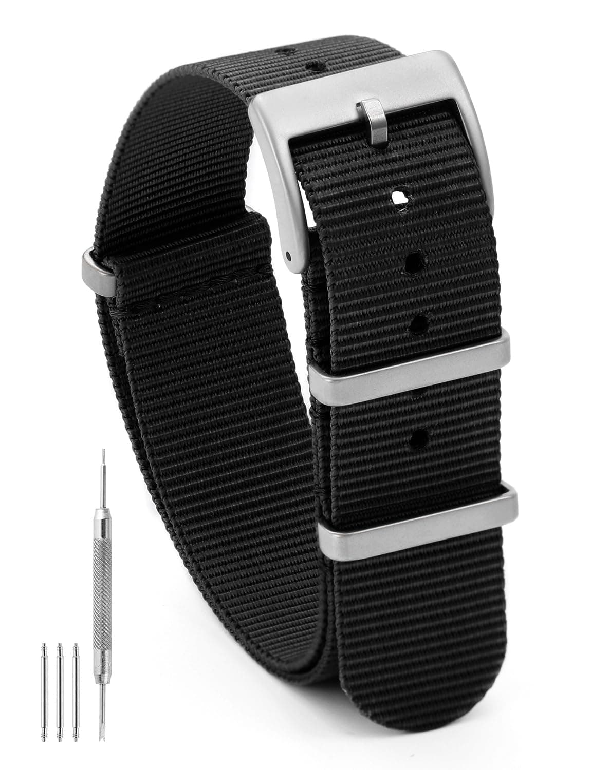 TACTICAL FROG Nylon Watch Band 18 mm 19 mm 20 mm 22 mm 24 mm, Waterproof Military Watch Straps Replacement for Men Women, With Stainless Steel Buckle