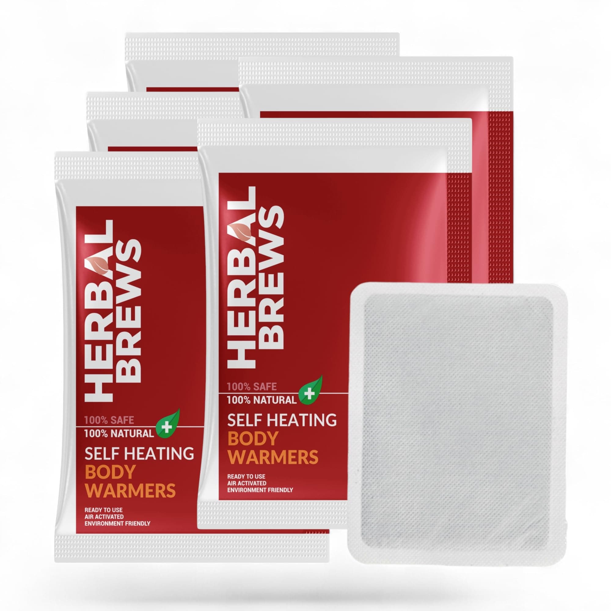 Herbal Brews - Body warmers Heat Pouch - Self Heating Warmer - Body Warmer Pouch, Long Lasting Natural Safe and Odorless Single Use Air Activated Heat Packs for Body, Up to 10 Hours of Heat - 5 Pcs