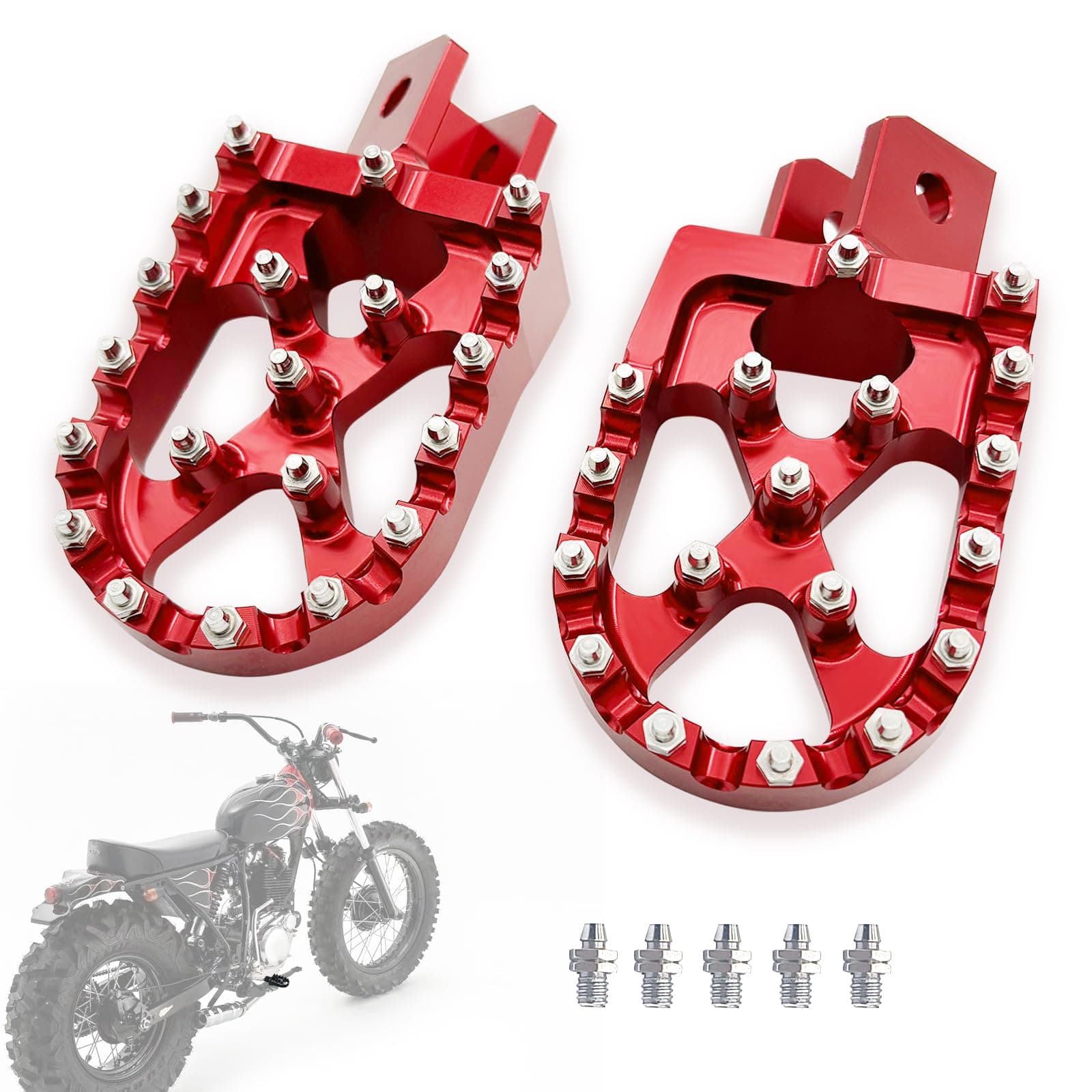 Foot Pegs for TW200, Dirt Bike Foot Pegs Footrests Pedals Rests Motorcycle Footpegs Rest Pedal CNC for YAMAHA TW 200 1987-2023 (Red)
