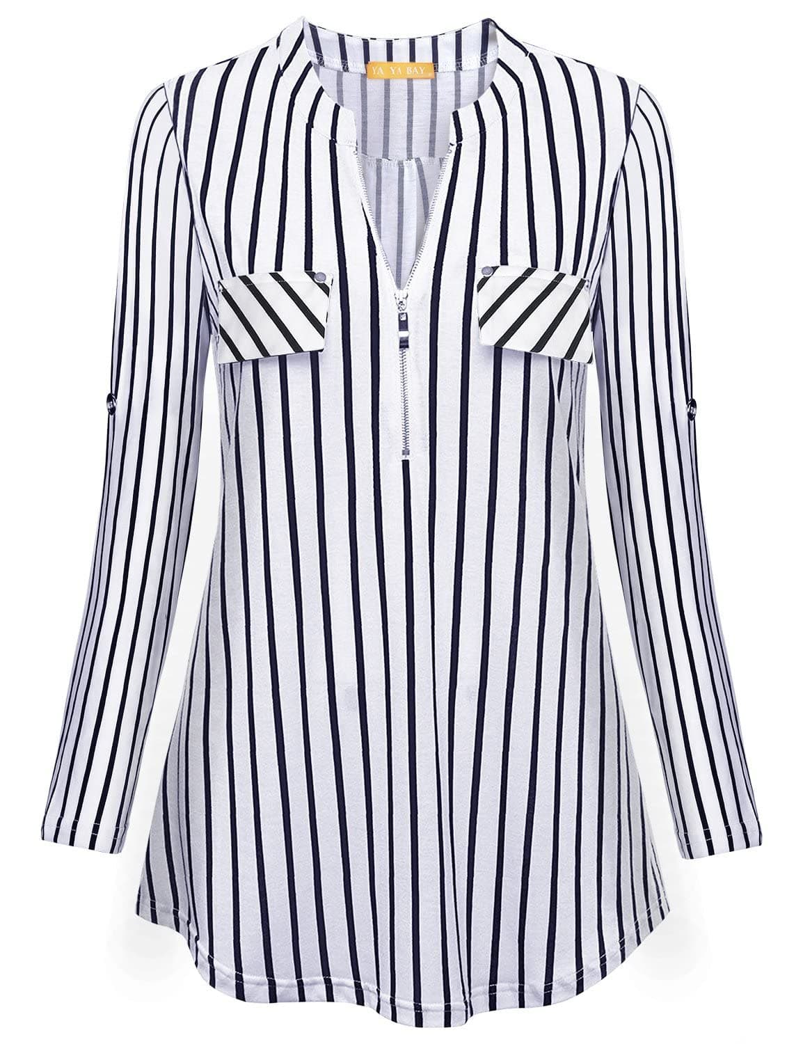 Women's 3/4 Sleeve Blouse Zipper Henley Shirt Notch V Neck Tunic Tops to Leggings Casual Formal Top