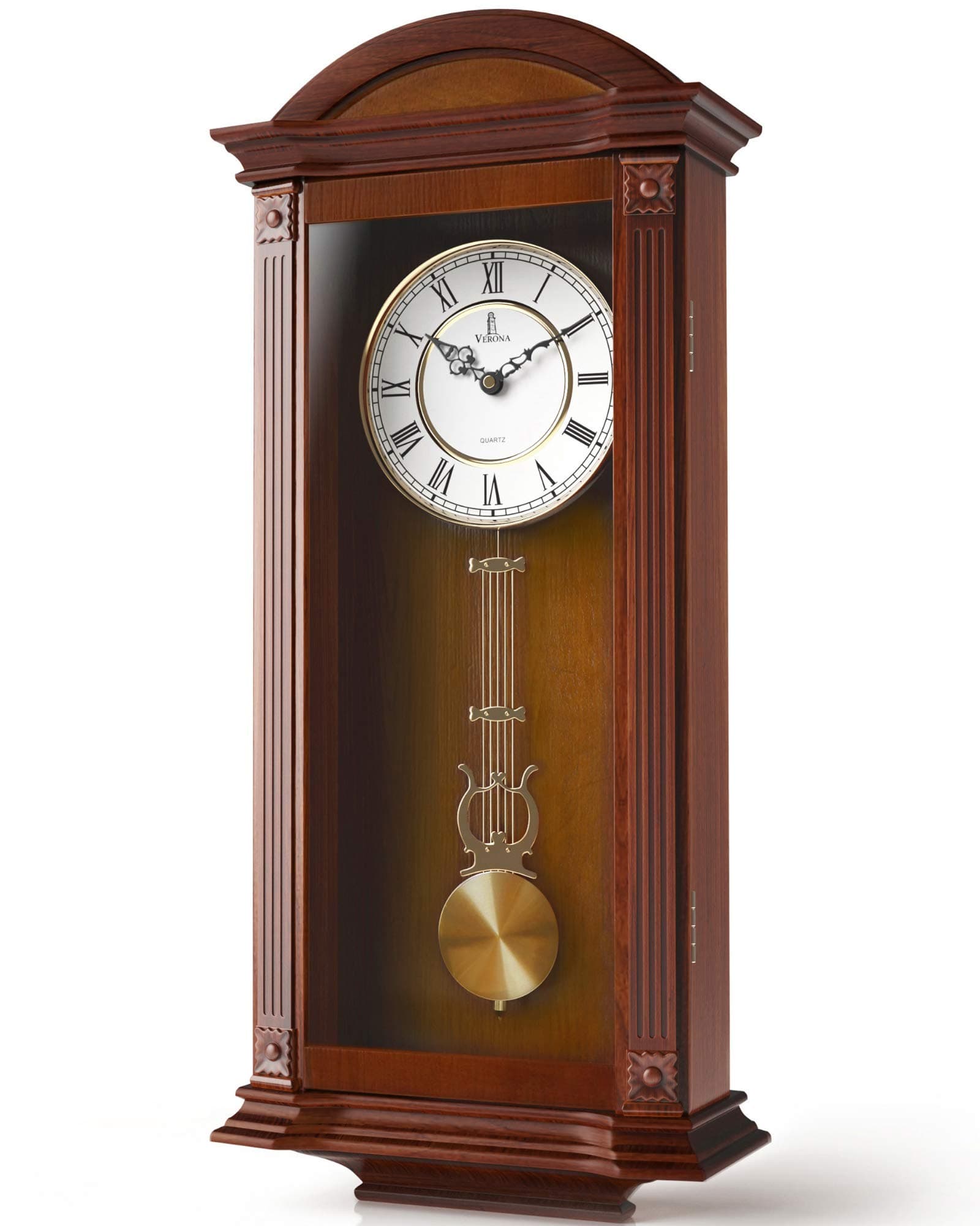 Pendulum Wall Clock Battery Operated - Large, Wooden Hanging Grandfather Wall Clock with Pendulum, 27x11 - Quiet, Made with Real Wood for Living Room Decor, Office & Home Décor Gift
