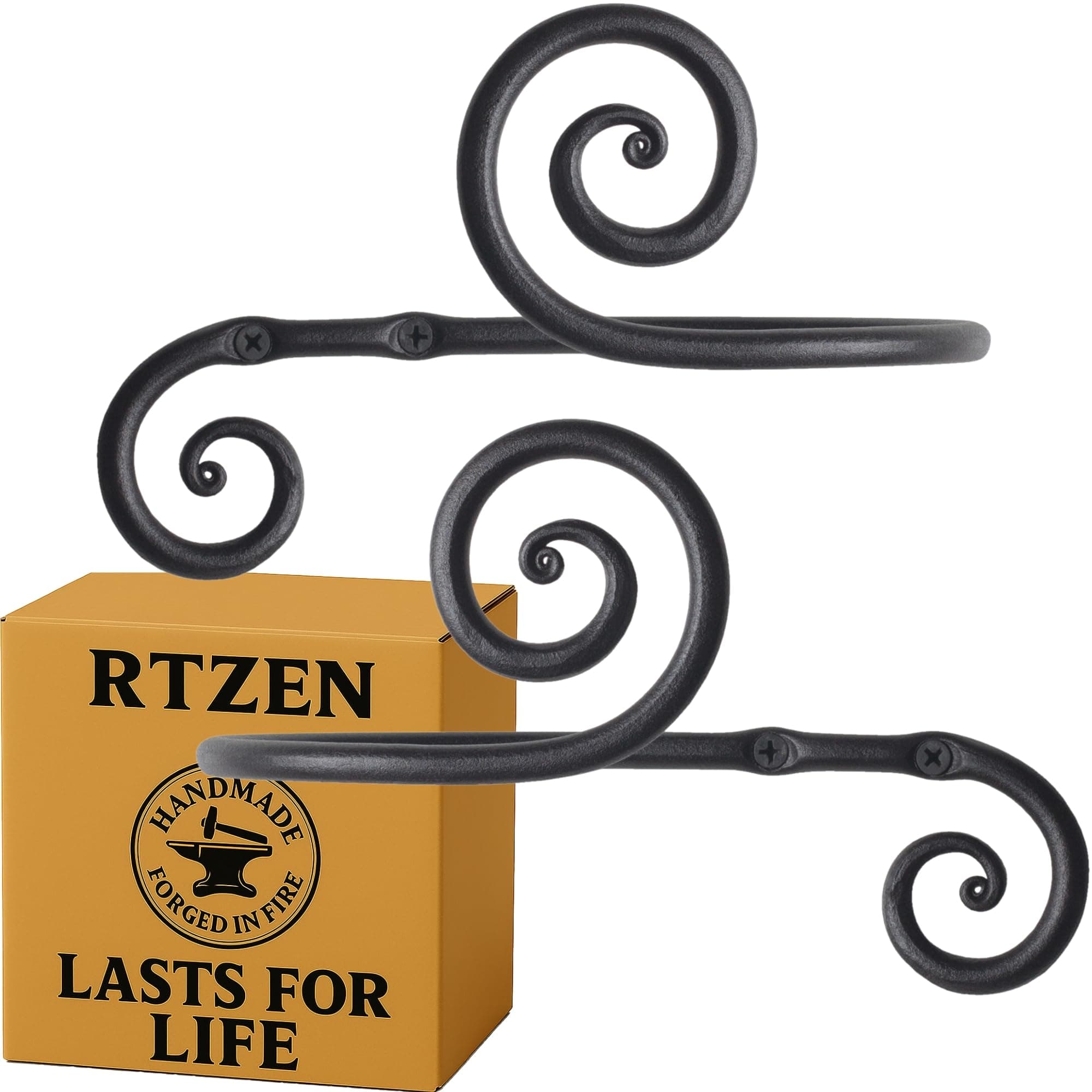 RTZEN Decorative Metal Curtain Tiebacks - Farmhouse Wrought Iron Curtain Holdbacks - Drapery Holders for Wall - Unique Metal Tie Backs for Curtains - 2 Pcs (Black Swirly)
