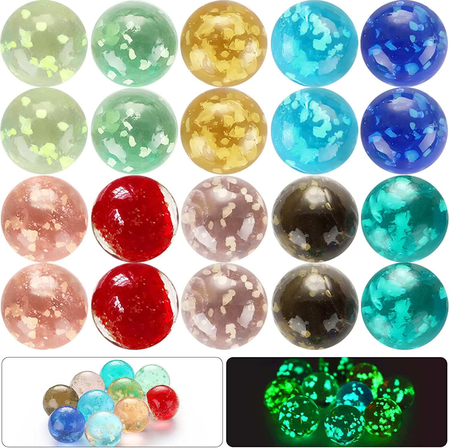 20 Glowing Glass Marbles - Handmade Decorative Luminous Multi-Color Dotted Style for Games, DIY, Home Decor - Sports Toys for Teenagers and Adults