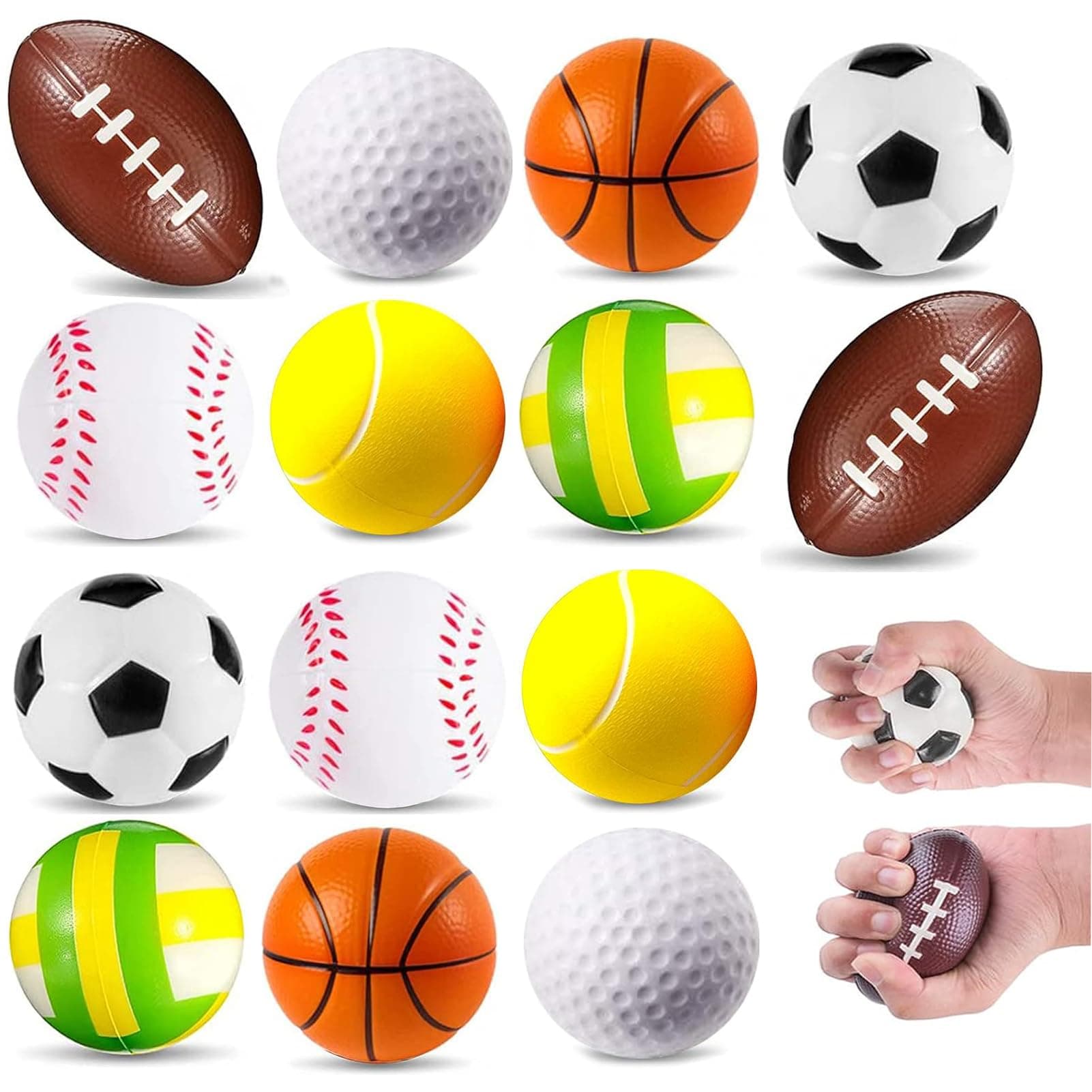 Stress Balls for Kids and Adult, 14Pcs Soft Foam Sports Balls Sponge Football Tennis Basketball Baseball Rugby and Volleyball for Boys Girls Birthday Gift
