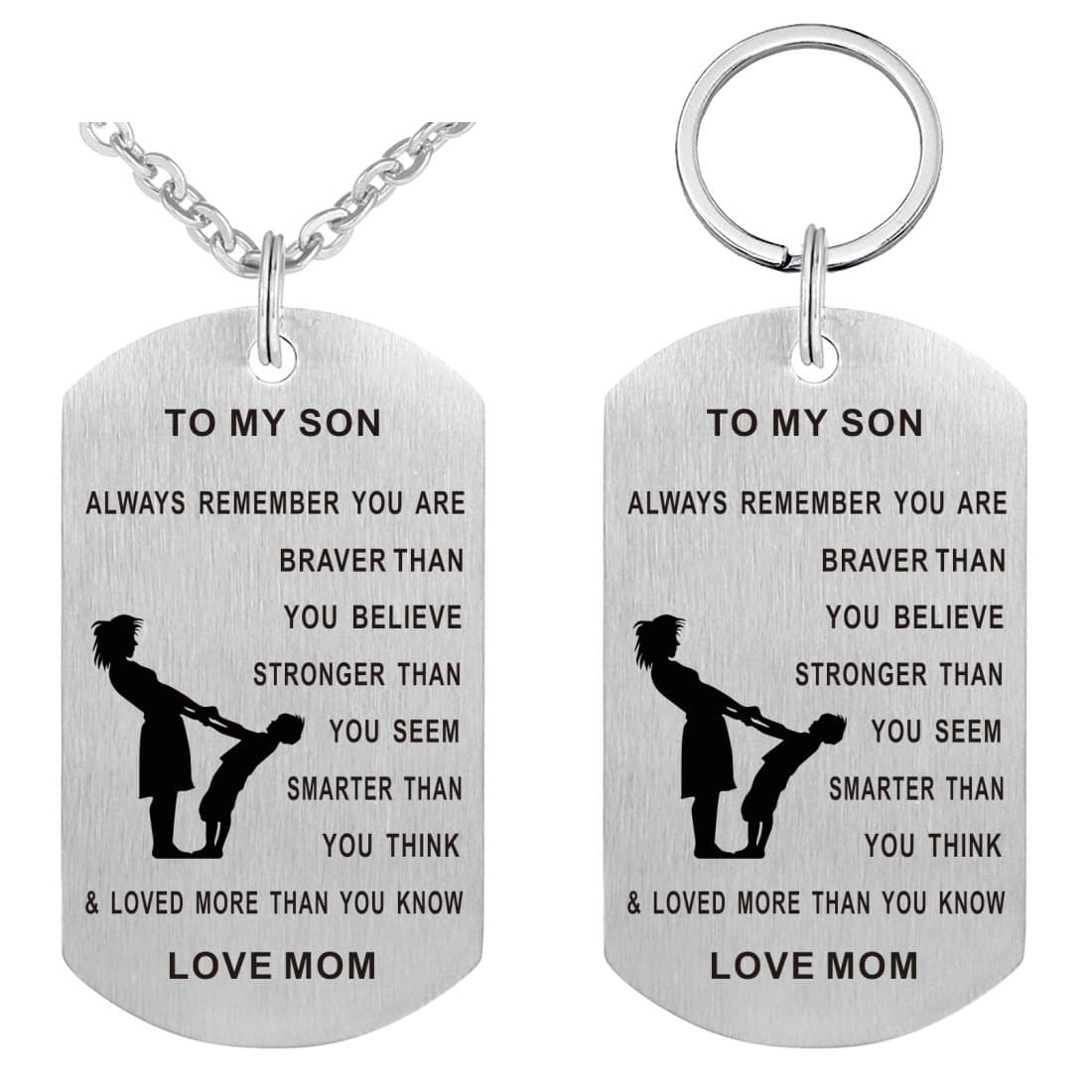 Pendant Necklace & Keychain Set - Gift for Son Daughter Grandson Granddaughter Friend Boys Girls, Jewelry Military Stainless Dog Tag Necklace