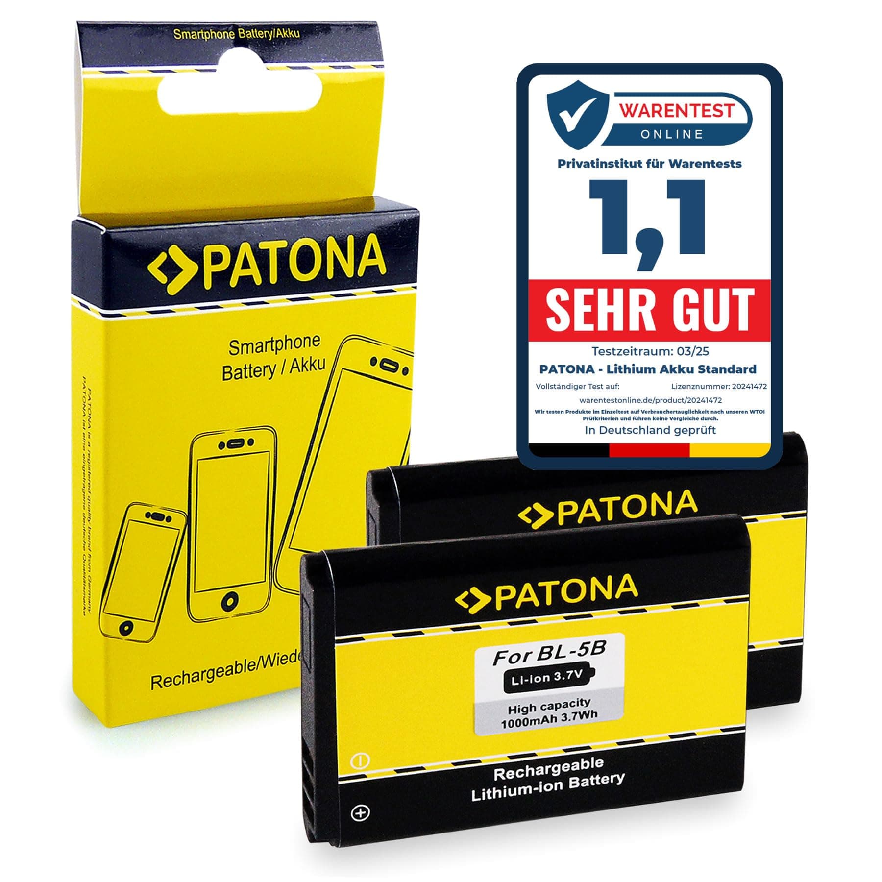 PATONA 2x Battery BL-5B compatible with Nokia 5500 6020 6070 6080 6120 7260 7360