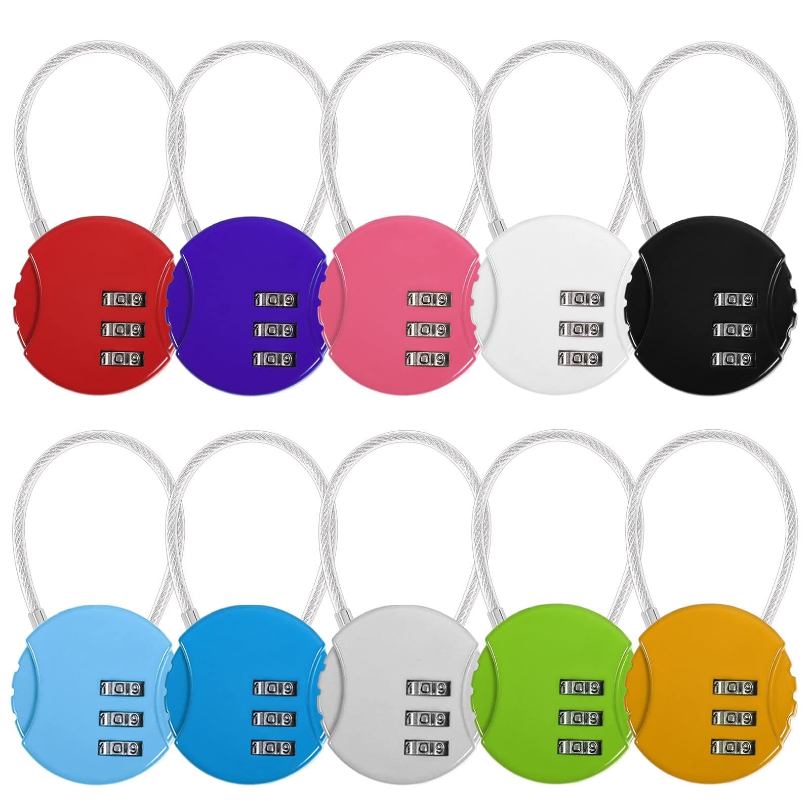 10 Pcs Combination Lock, 3 Digit Combination Padlock Code Lock with Wire Rope Outdoor Waterproof Padlock for Backpack Suitcase Door Sports Locker (10 Colors)