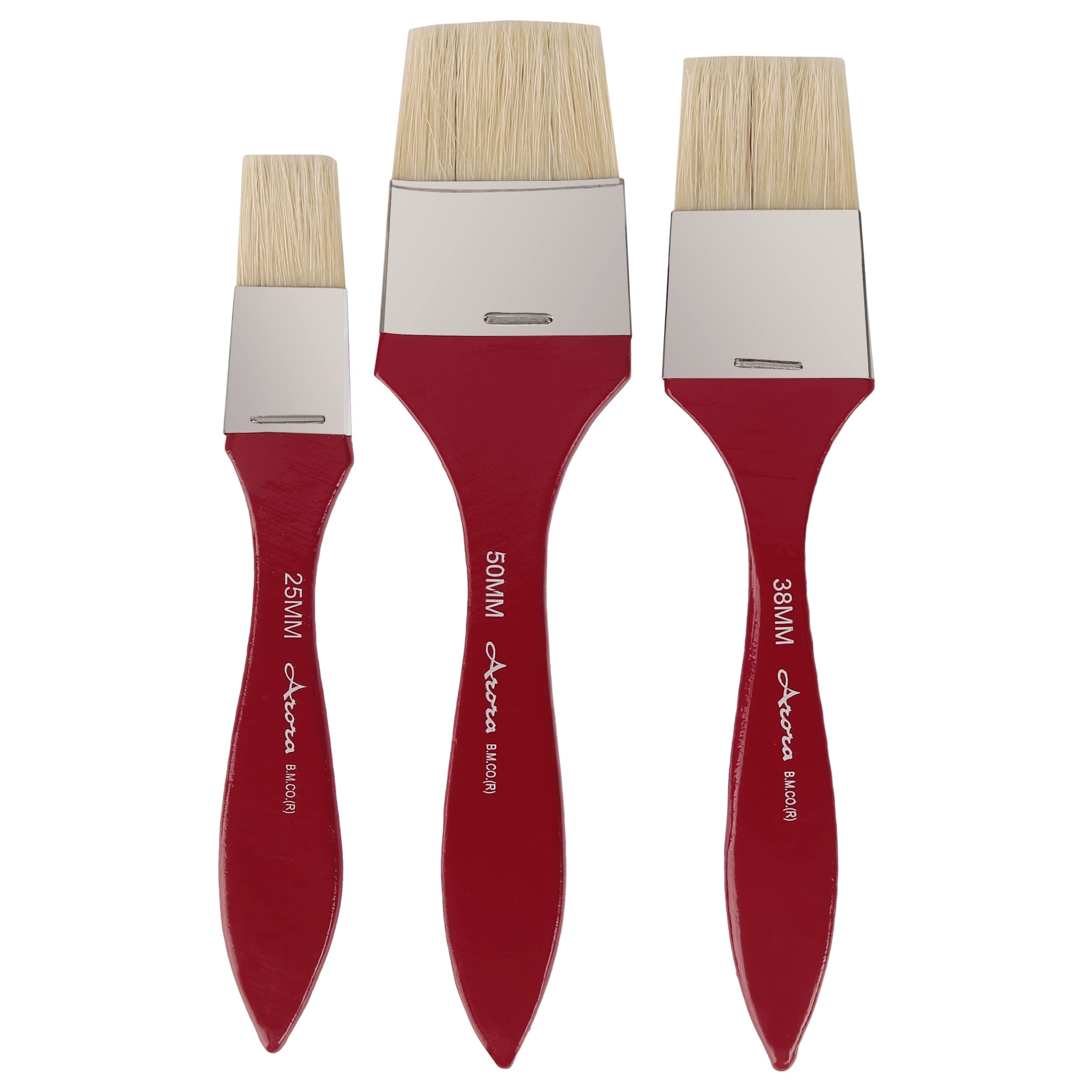 Hard White Hair Flat Bristles Paint Brush Set of 1 inch, 1.5 Inch and 2 Inch for Oil and Acrylic Color Painting