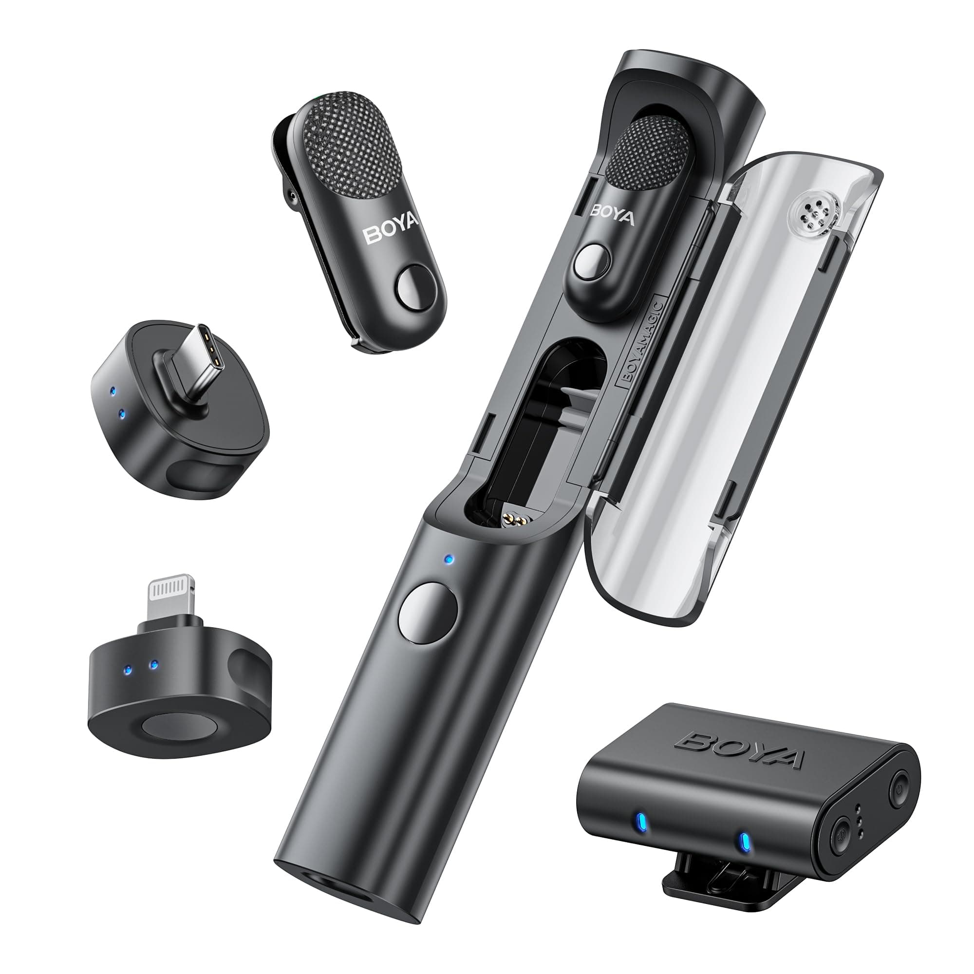 BOYA Magic Wireless Mini Microphones for iPhone/Android/PC/Camera, 4 Form-in-1 Mic, 7g Lightweight,AI Noise Reduction, 48kHz/24bit,APP Control, 328ft Range,Microphone for Recording(Stand not included)