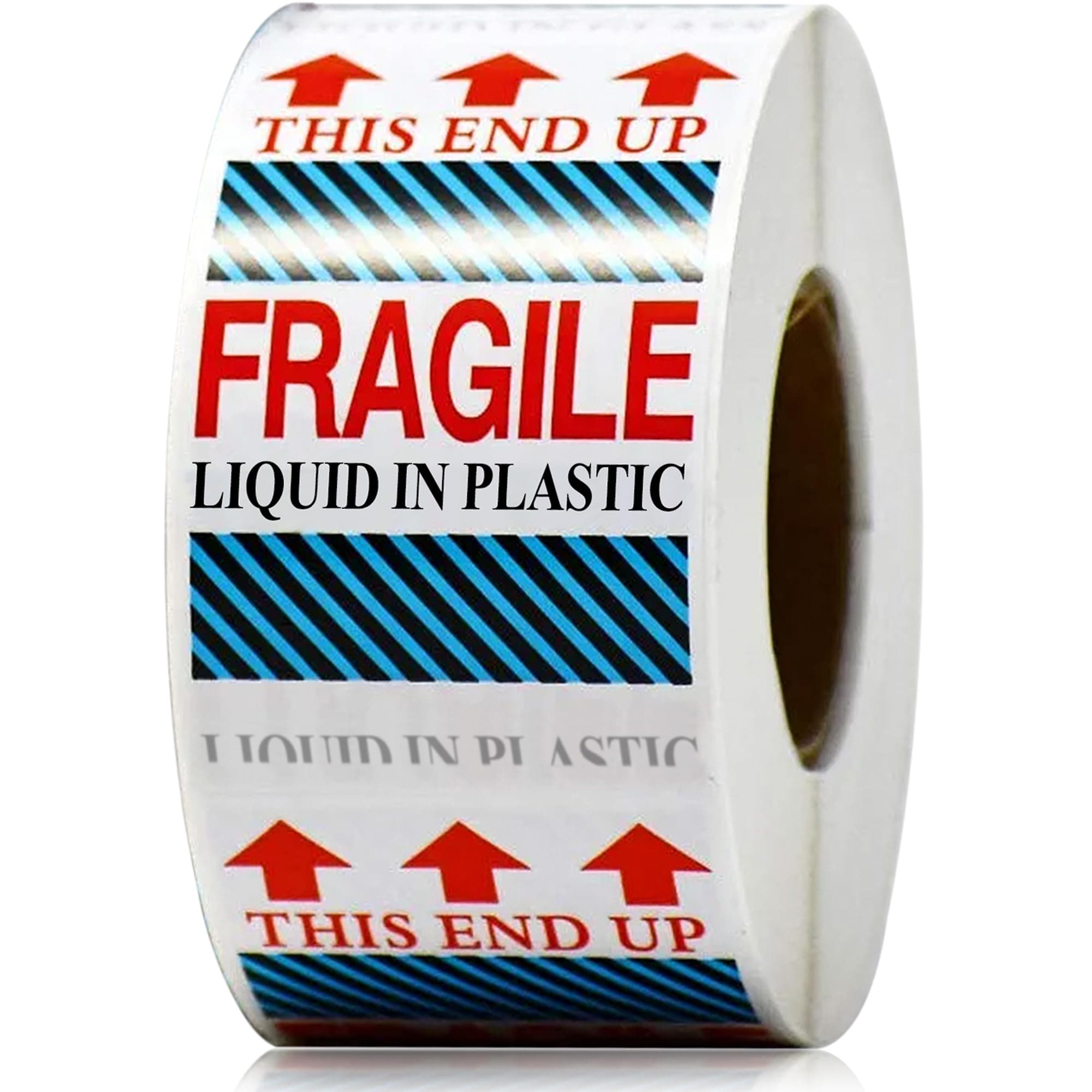A-Z Shipping & Handling Label, “Fragile Liquid in Plastic - This End Up” Warning Stickers for Shipping and Packing– 500 Adhesive Labels Per Roll (4"X6”)