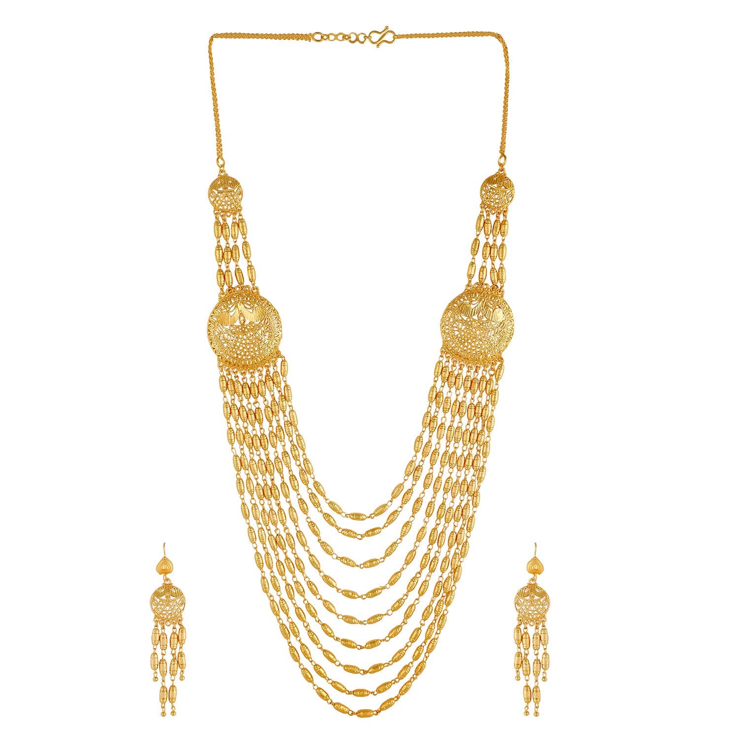 Manikya Golden Brass Bridal Collection Traditional Necklace Jewellery Set with Matching Earrings for Women
