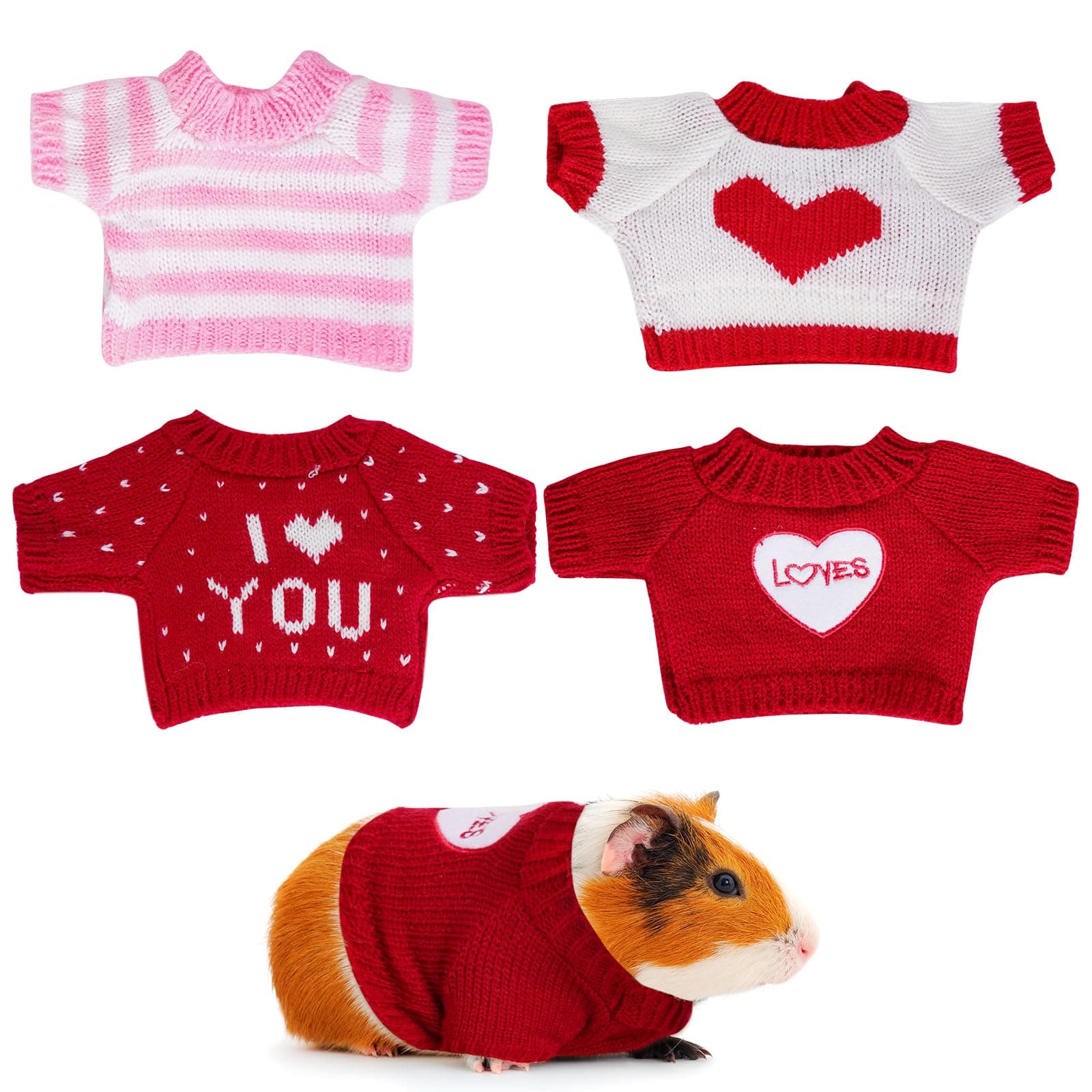 choyaxo 4 PCS Valentine Guinea Pig Clothes Hamster Sweater Ferret Knitted Clothes for Small Animal Outfit Winter Christmas Clothing(Valentine's Day)