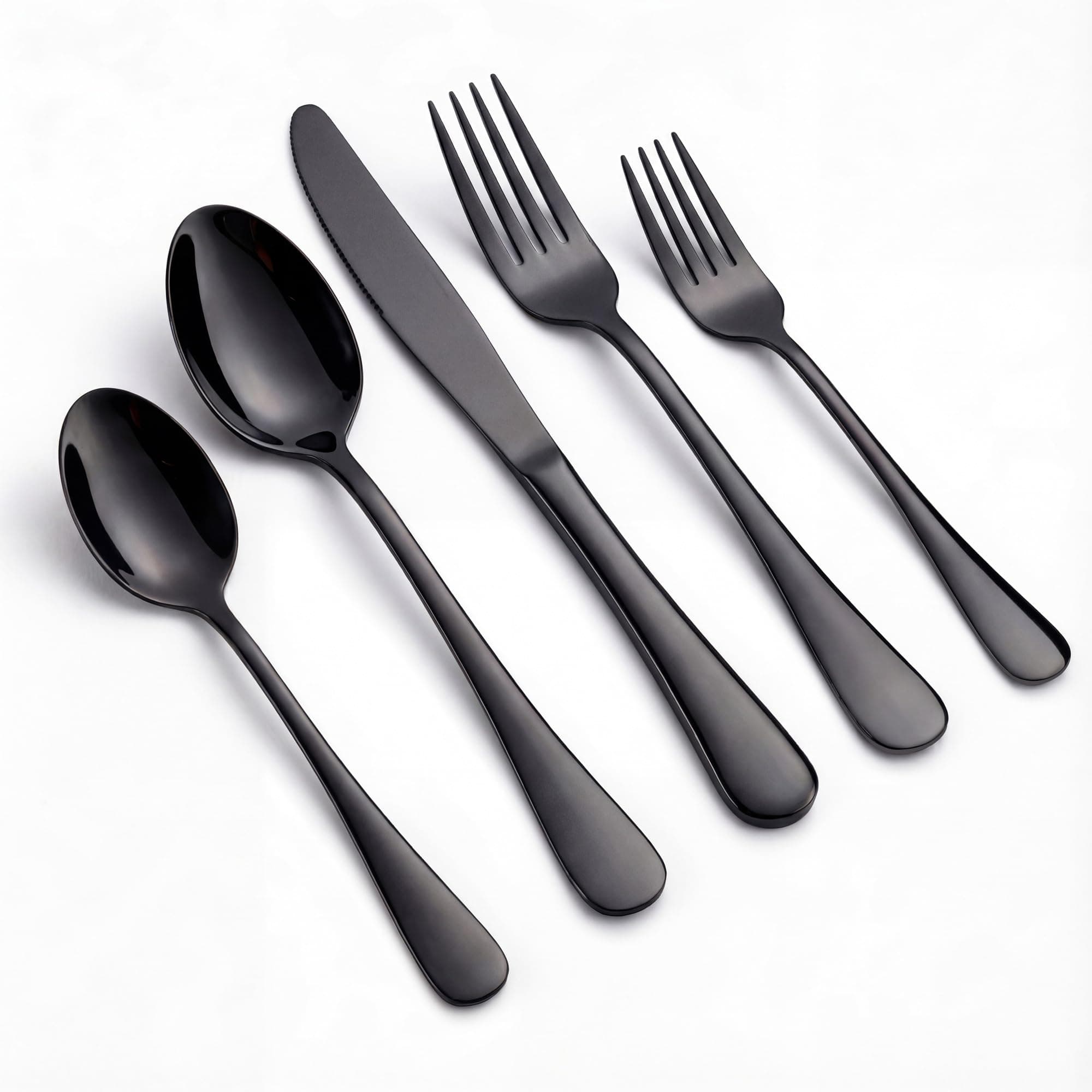 Black Silverware Set, LIANYU 20 Piece Stainless Steel Flatware Cutlery Set for 4, Mirror Finish, Dishwasher Safe