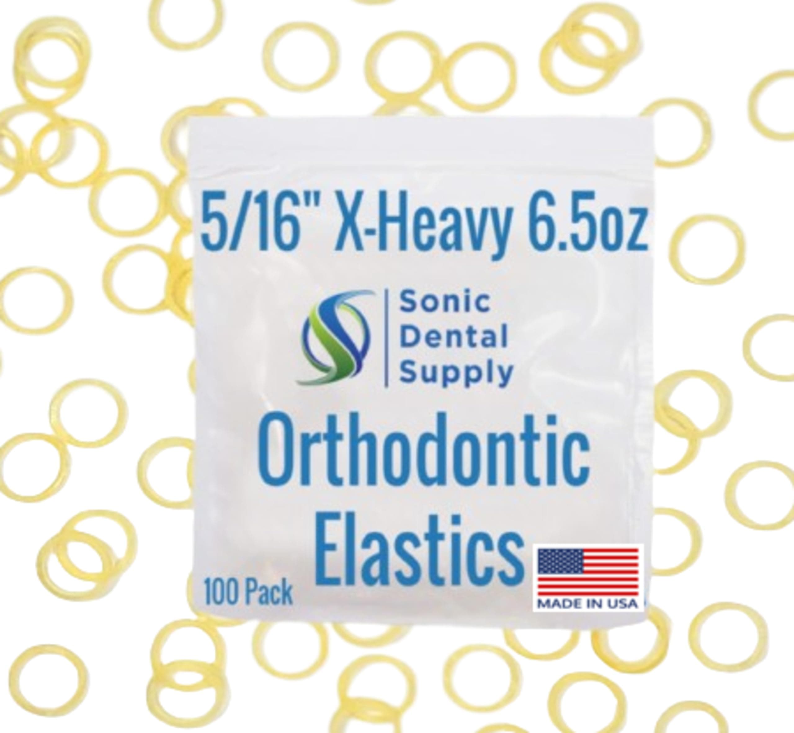 5/16 Inch Orthodontic Elastic Rubber Bands - 100 Pack - Natural Latex , X- Heavy 6.5 Ounce Small Rubberbands, Braces, Dreadlocks Hair Braids, Teeth Gap, Grooming, Crafts - Sonic Dental - Made in USA