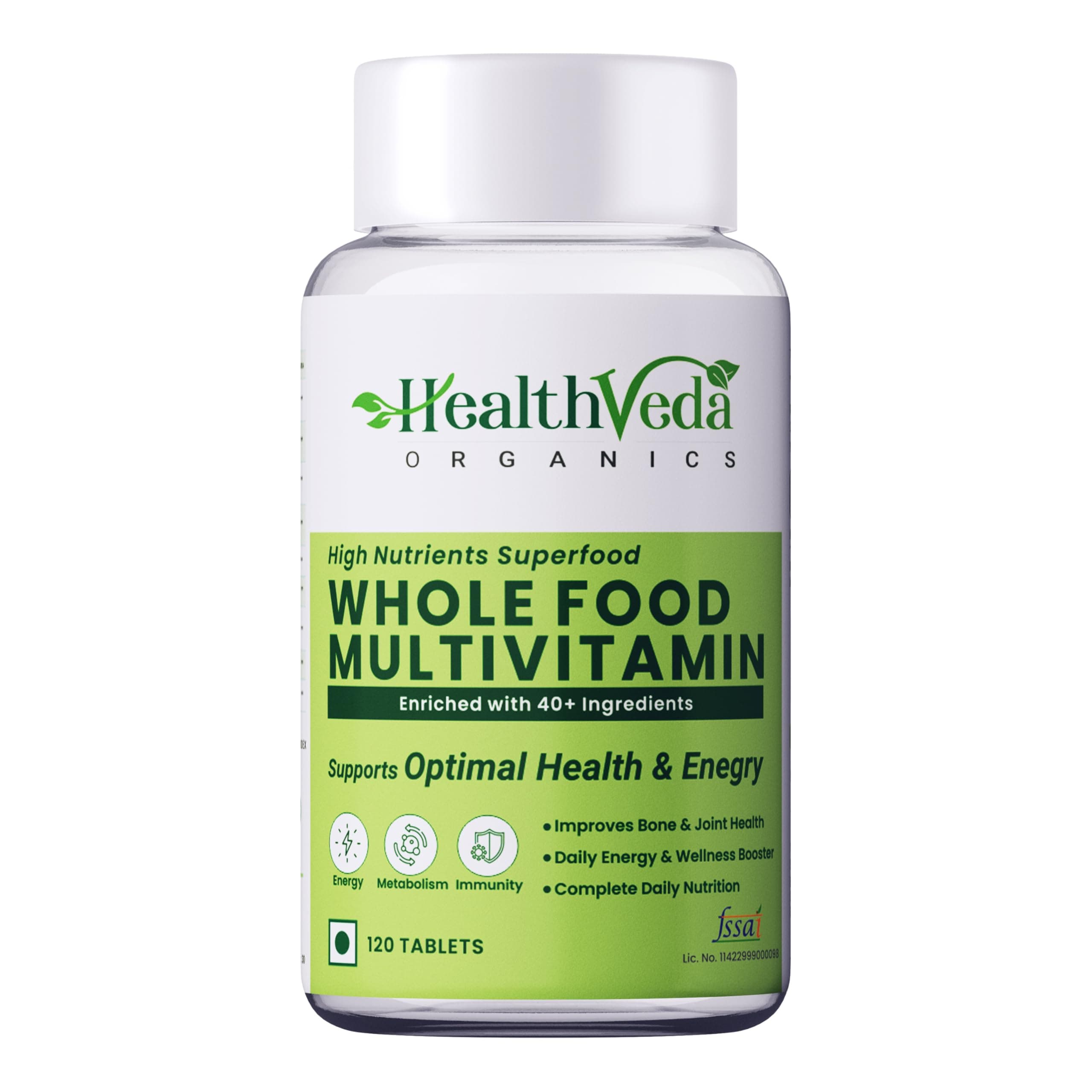 Health Veda Organics Whole Food Multivitamin – Natural Vitamins & Minerals for Daily Energy & Immunity Support – 120 Veg Tablets