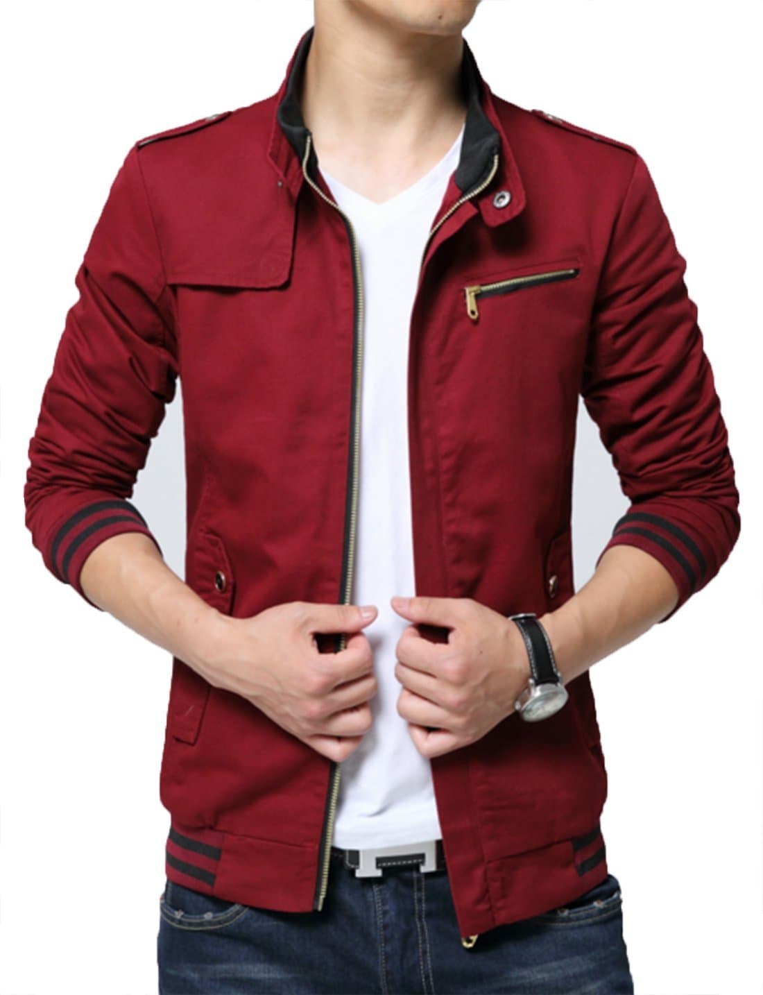 Men's Long Sleeve Full Zip Lightweight Jacket(Red,L size)