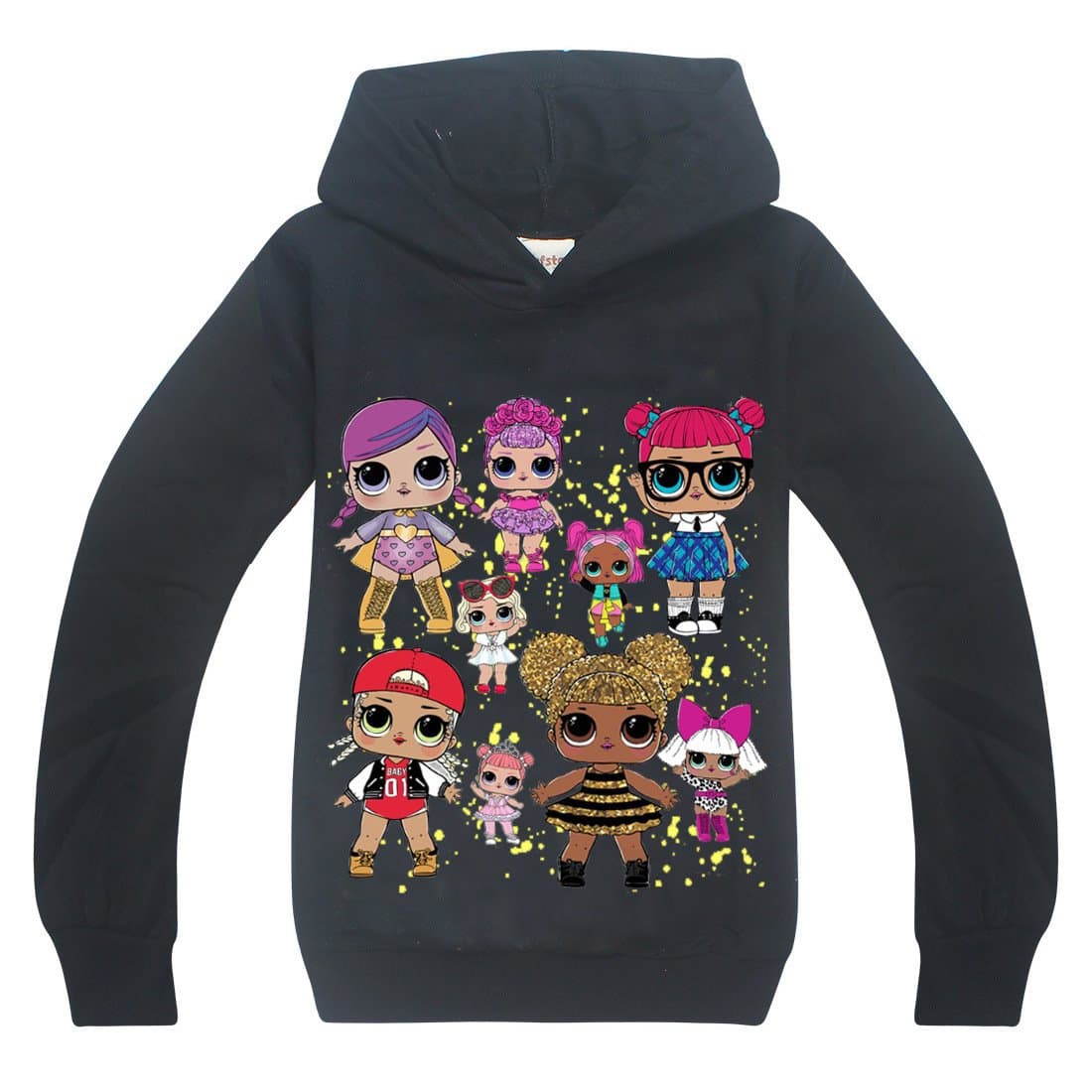Wazonton Surprise Girls Hoodies Casual Long Sleeve Sweatshirt (110cm/4-5Y, Black)