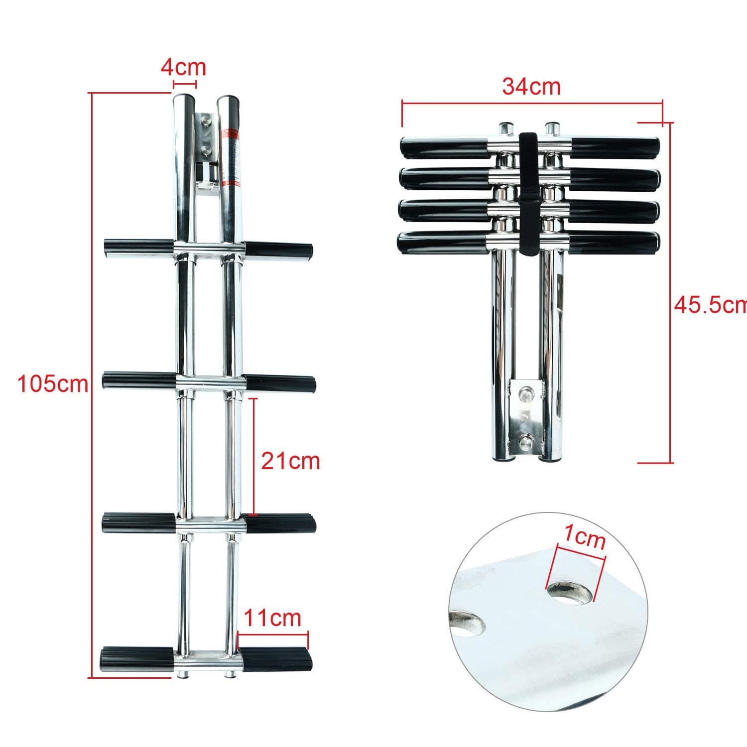 DasMarine Heavy Duty 4 Steps Boat Marine Sport/Diver Ladder 316 Stainless Steel Dual Vertical Telescoping Tube with 2.5" Transom Mounting Extension Shim (4 Step Ladder)