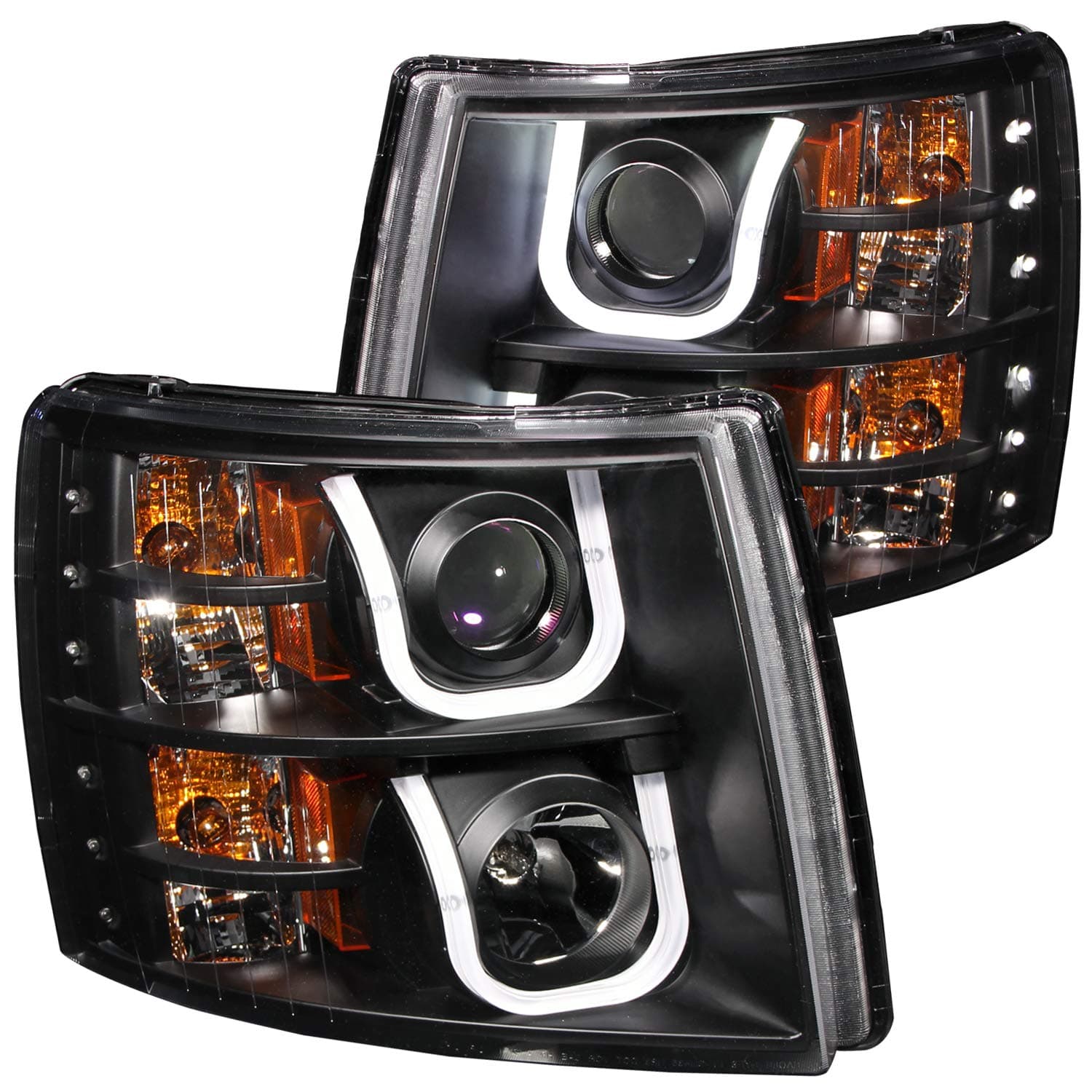 AnzoUSA (111281) CHEVY SILVERADO 1500 07-13 / 2500HD/3500HD 07-14 PROJECTOR HEADLIGHTS U-BAR BLACK CLEAR