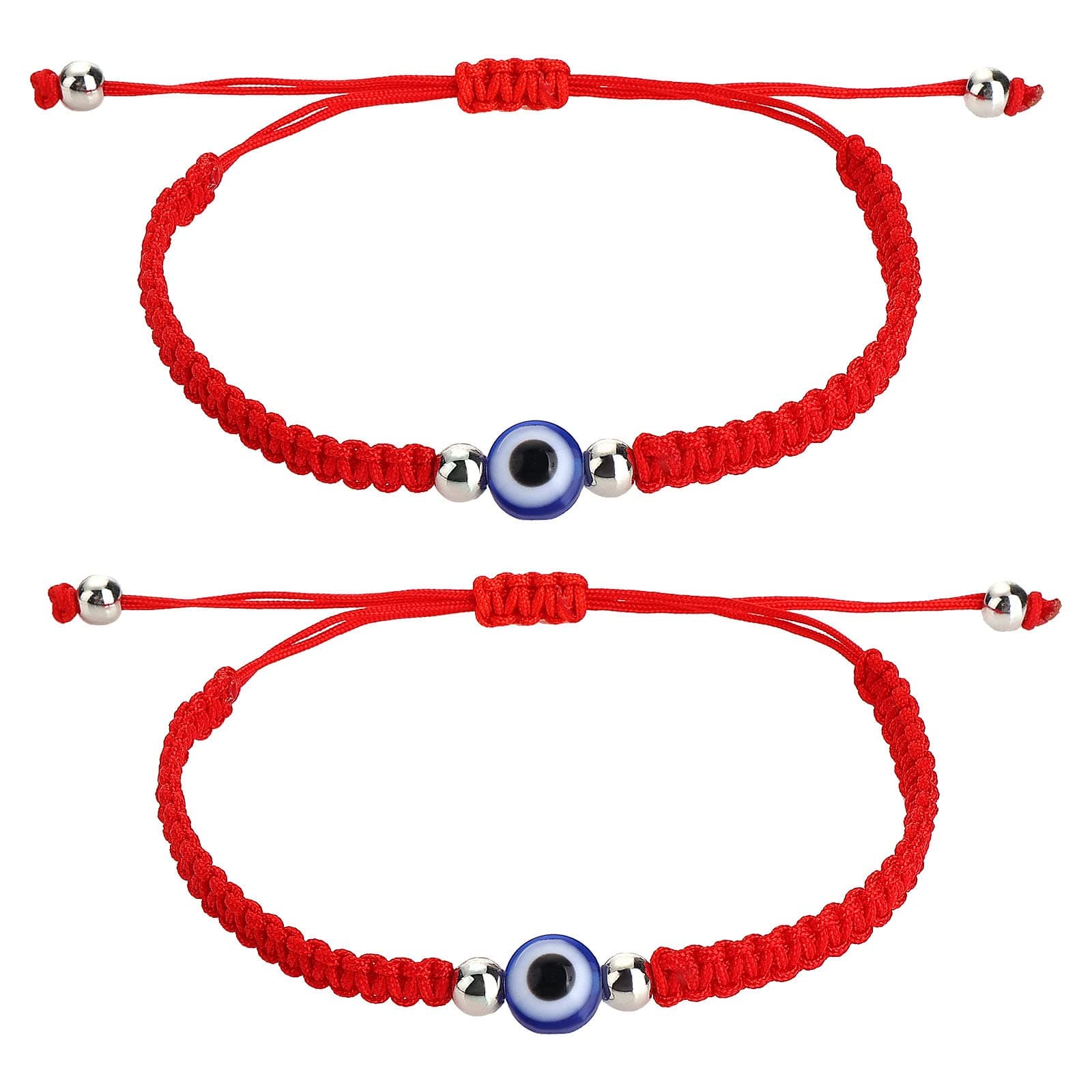 2 Evil Eye String Bracelets - Handmade Black String Protection Lucky Friendship Bracelets