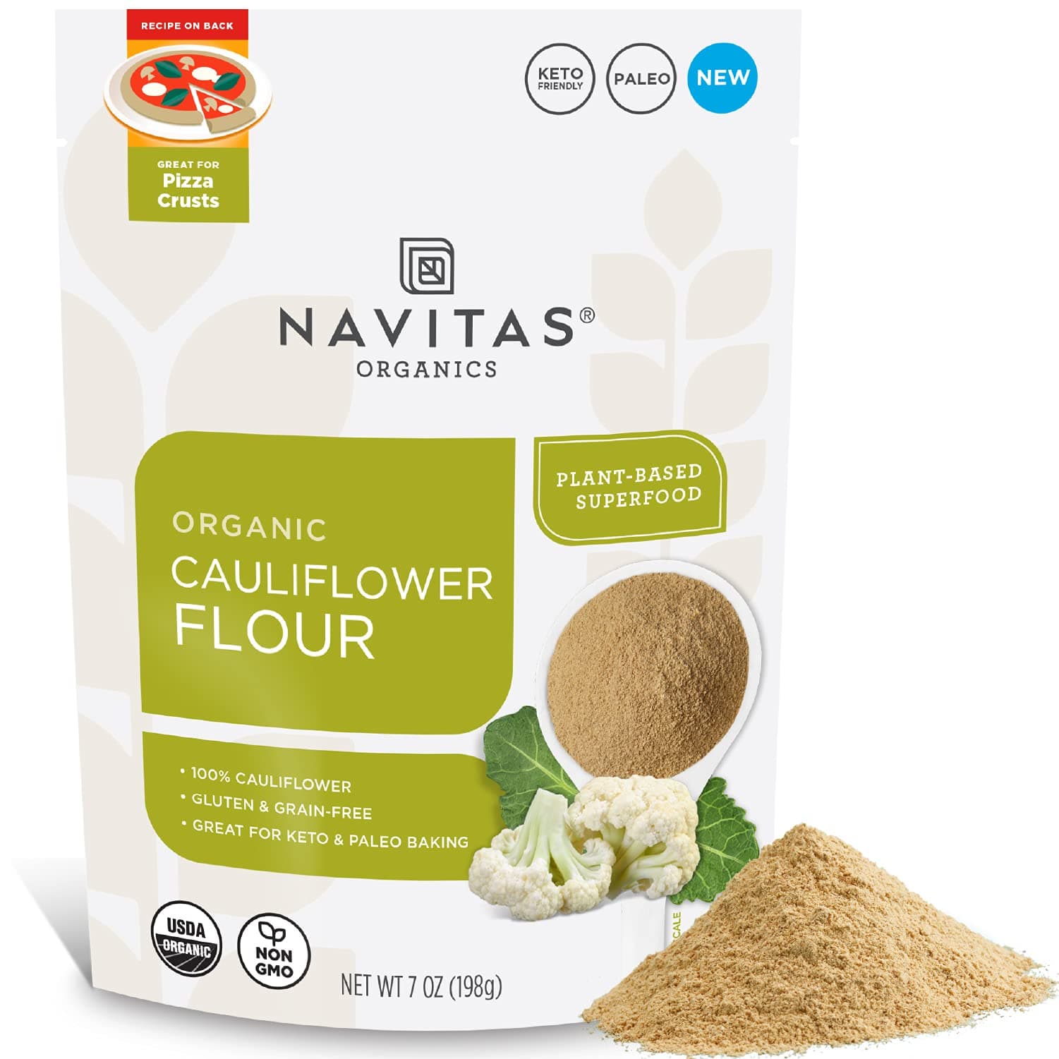 Navitas Organics Cauliflower Flour, 7oz — Organic, Non-GMO, 100% Cauliflower Flour for Keto Pizza & Baking — 13 Servings