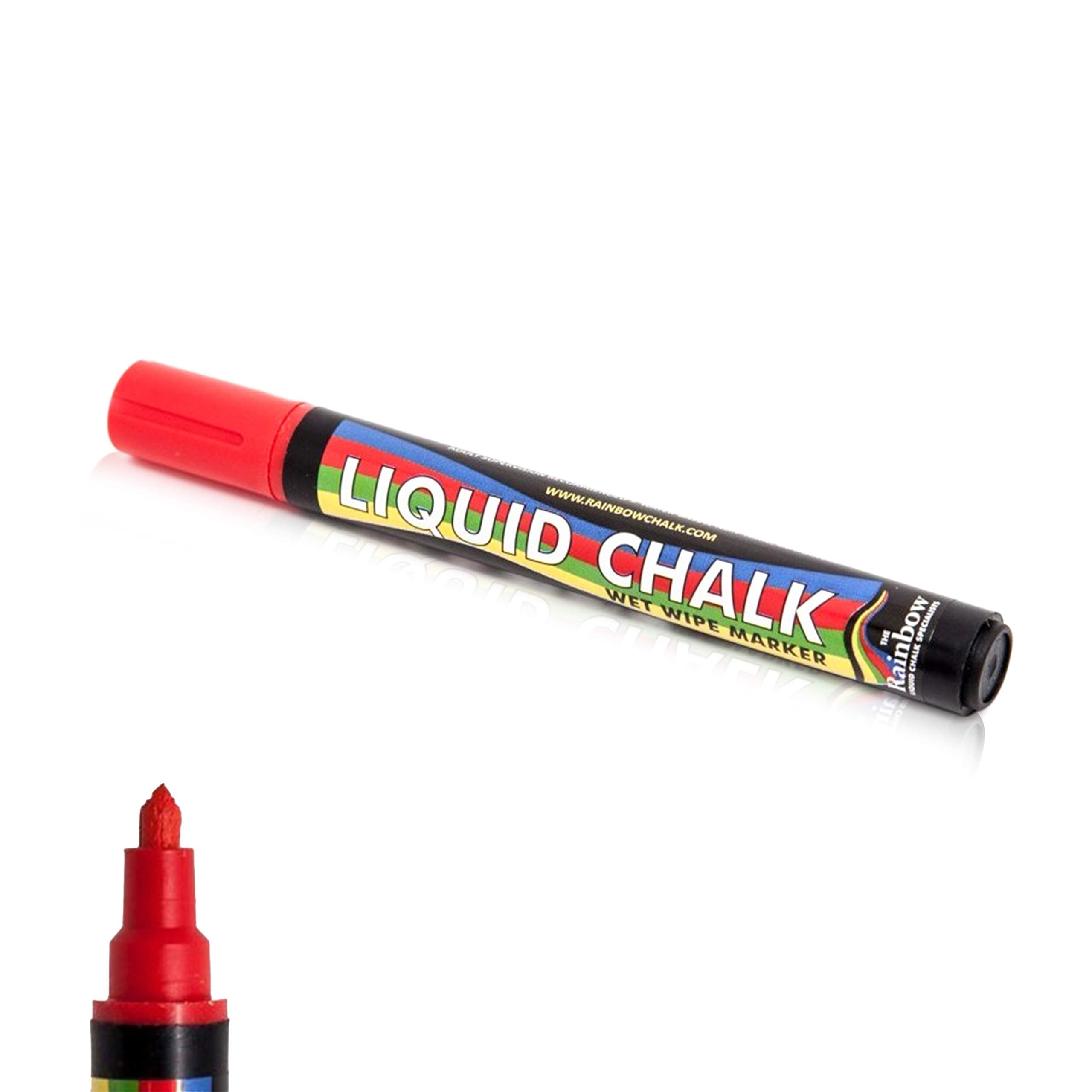 Rainbow Liquid Chalk Marker Pen Red - Chisel Tip - Paint on Chalkboard, Blackboard Wet Erase Washable Colored Pens