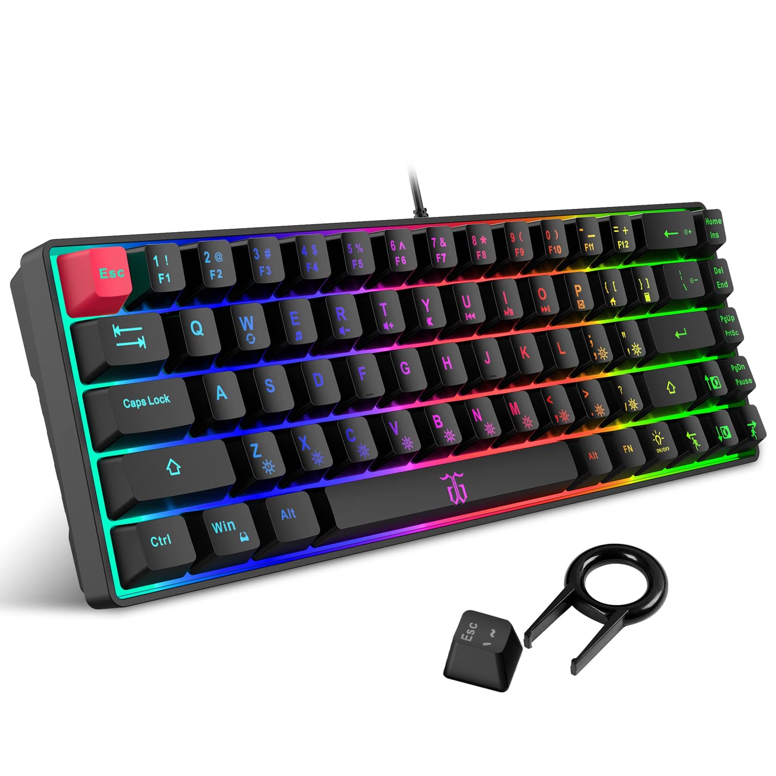 Snpurdiri 60% Wired Gaming Keyboard, Mechanical Feeling Small Mini Gaming Keyboard, Portable Compact RGB Backlit Keyboard for PC, Mac, Office, Gaming (68 Keys, Black)