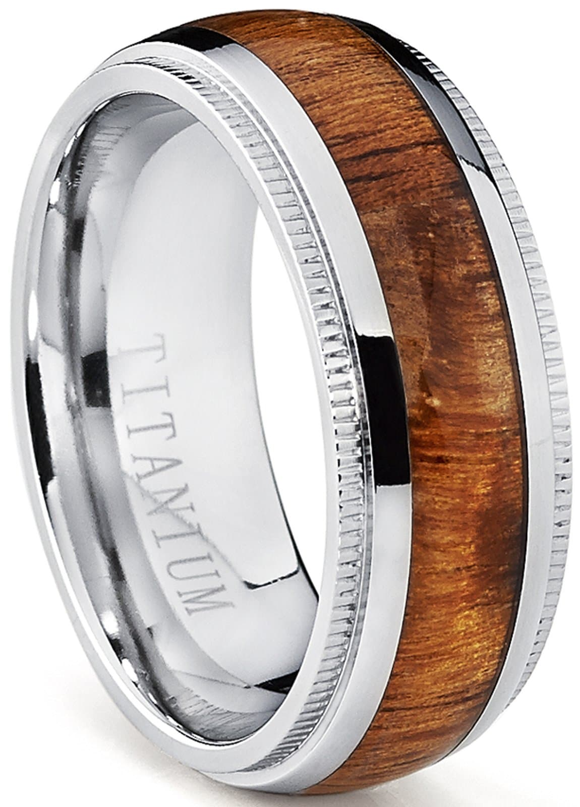 Titanium Wedding Band, Engagement Ring with Real Hawaiian Koa Rosewood Inlay, 8mm comfort fit SZ 10