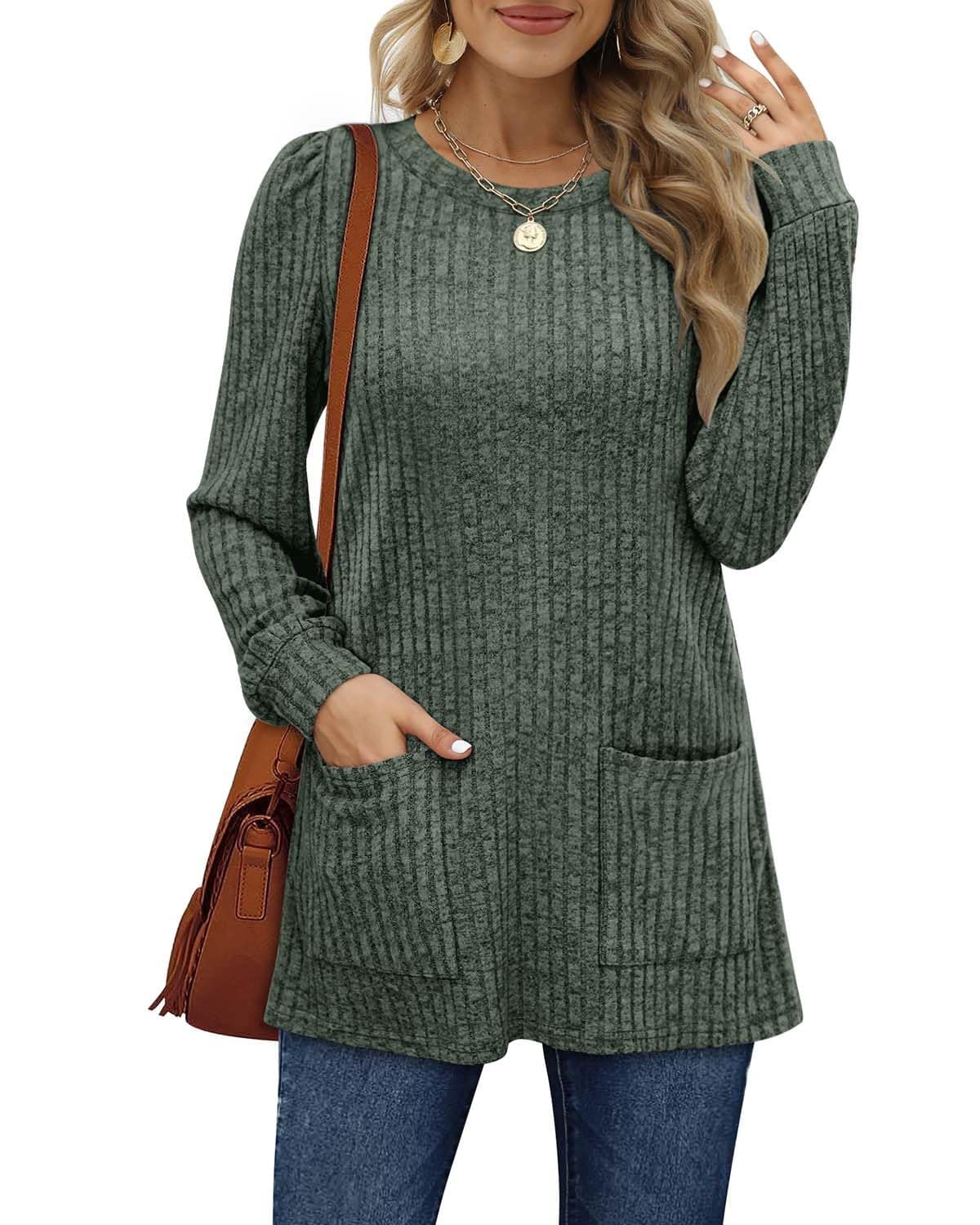 Aokosor Long Sleeve Tops Women Lightweight Jumpers Ladies Sweatshirts with Pockets