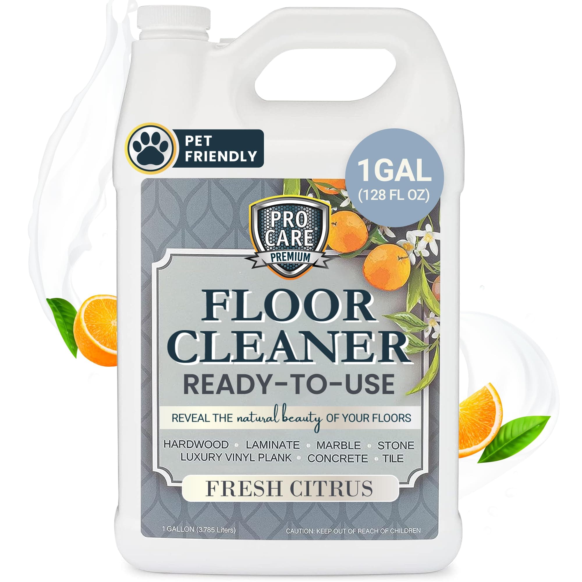 Floor Cleaner (Made in USA) | Tile, Stone, Laminate, Vinyl & Natural Wood Floor Cleaner for Mopping, Household Supplies, Cleaning Solution with Citrus Aroma - 1 Gal (128 Fl Oz)