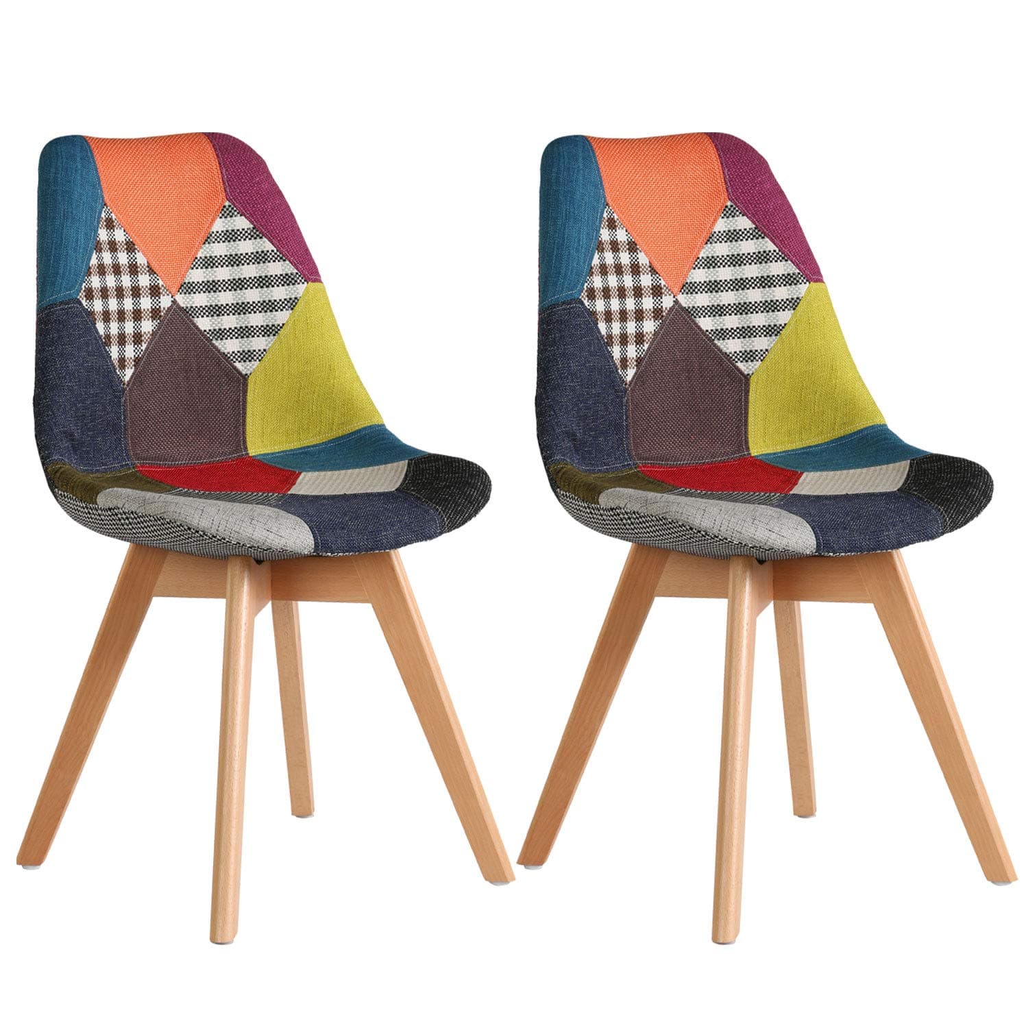 Nicemoods Patchwork Chair Dining Chair Fabric Wooden Retro Breakfast Dining Room Chairs