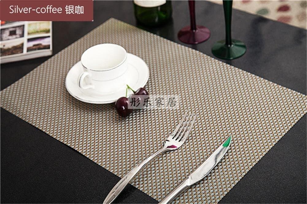 ZHUODIAN Placemat 4 Pcs European Style Thicker Western Food Pad Waterproof Tablecloth Pvc Insulation Pads Table Mats Plate Pad Bowl Pad Quickly Dry Water , Silver & Coffee
