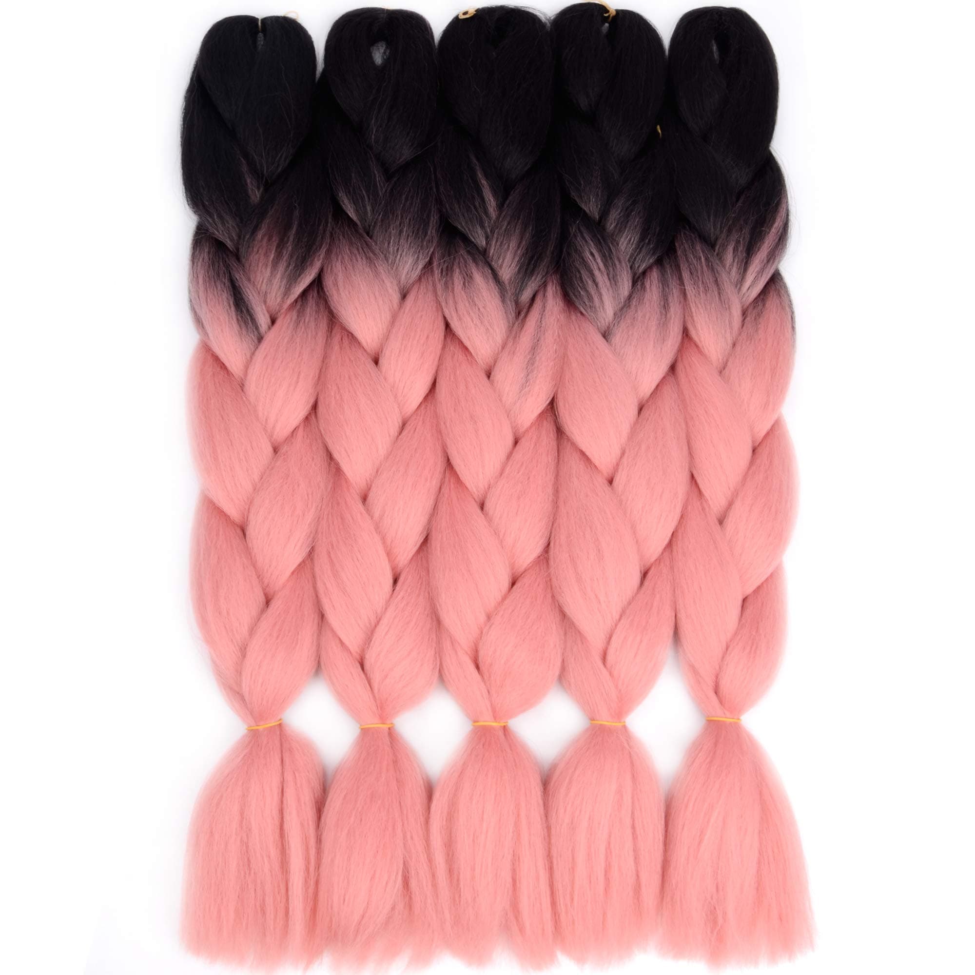 VCKOVCKO Ombre Braiding Hair Extension Synthetic Kanekalon Fiber for Twist Braiding Hair,3 Tone Jumbo Box Braiding Hair 24",5 Bundles/Lot,Black-Smoke Pink