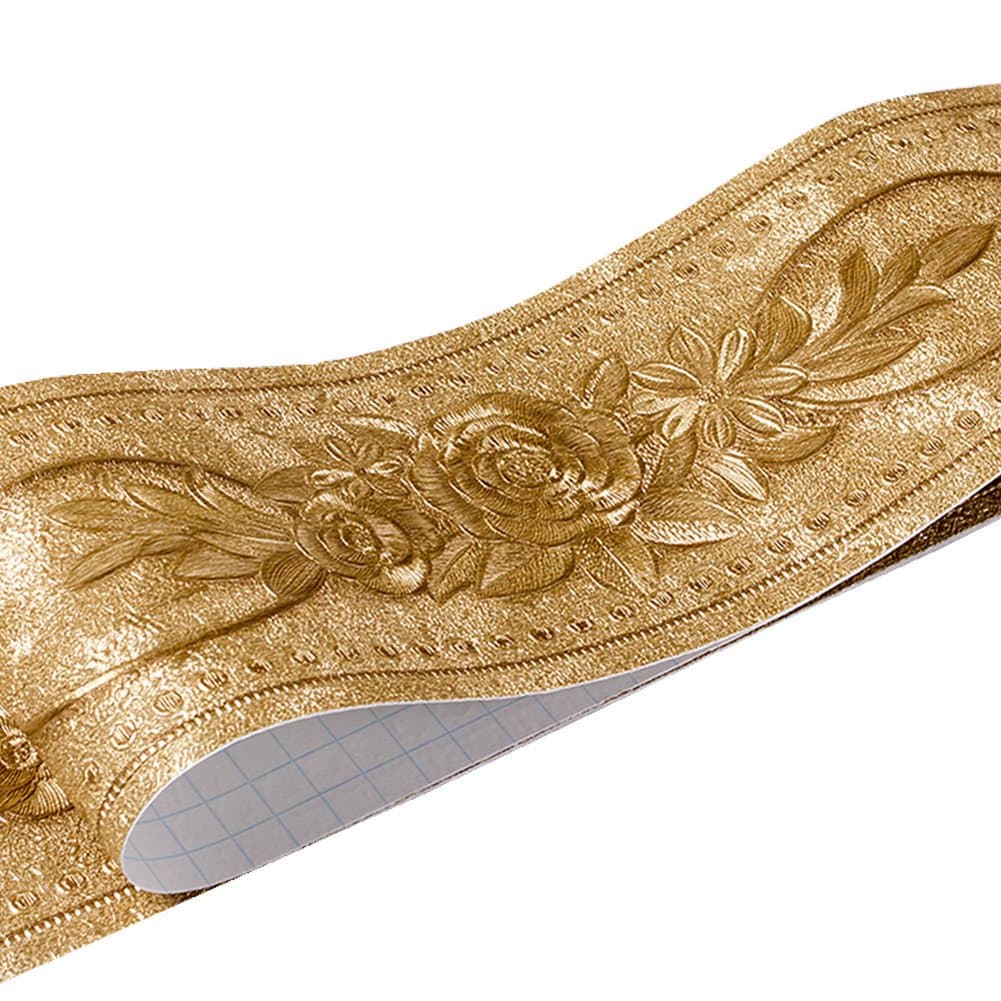 WDragon Floral Pattern Molding Peel Stick Wall Border for Home Decor Bathroom Kitchen,4 inch by 16.4 feet (Gold)