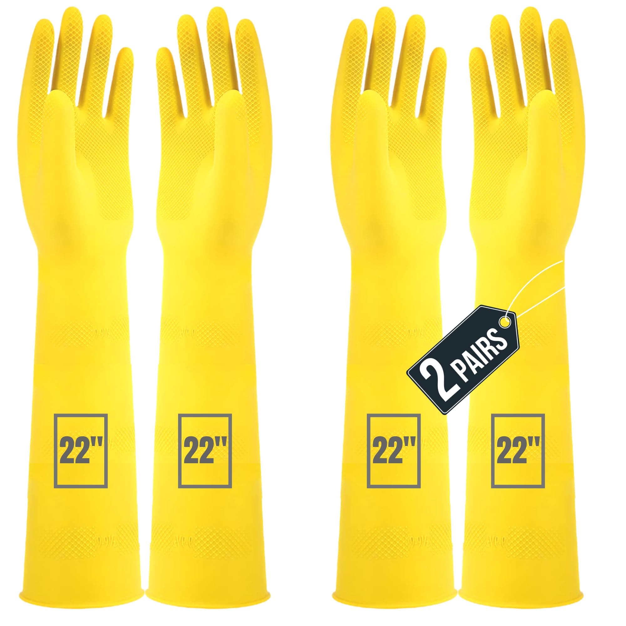 F8WARES22inch Long Washable Heavy-duty Reusable Dishwashing Kitchen Industrial Gardening Latex Rubber Cleaning Hand Gloves For Men Women