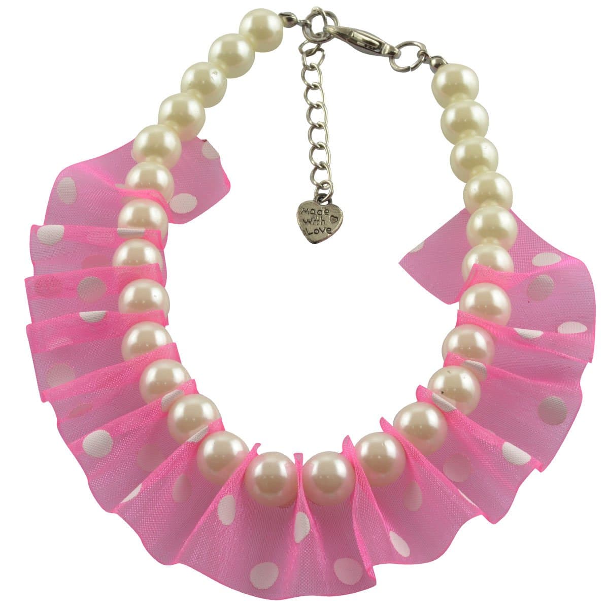 Dogloveit Pet Puppy Cat Dog Accessories Pearl Necklace w/ Lace Pendant Lovely Jewelry for Pet Dog Cat (White, M)