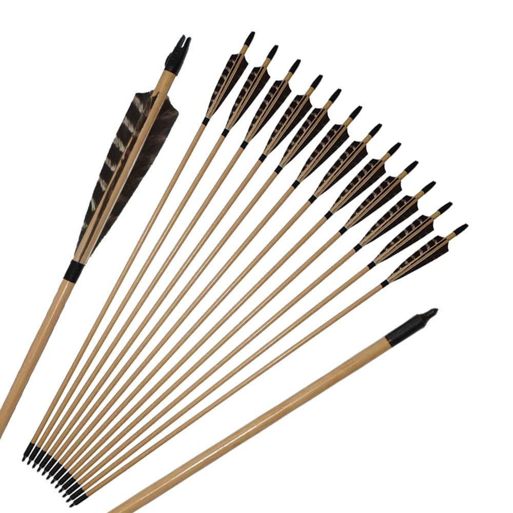 Huntingdoor 31inch Medieval Wooden Arrows with 5 inch Natural Feathers Vintage Premium Target Arrows for Recurve Bow or Longbow (Pack of 12)