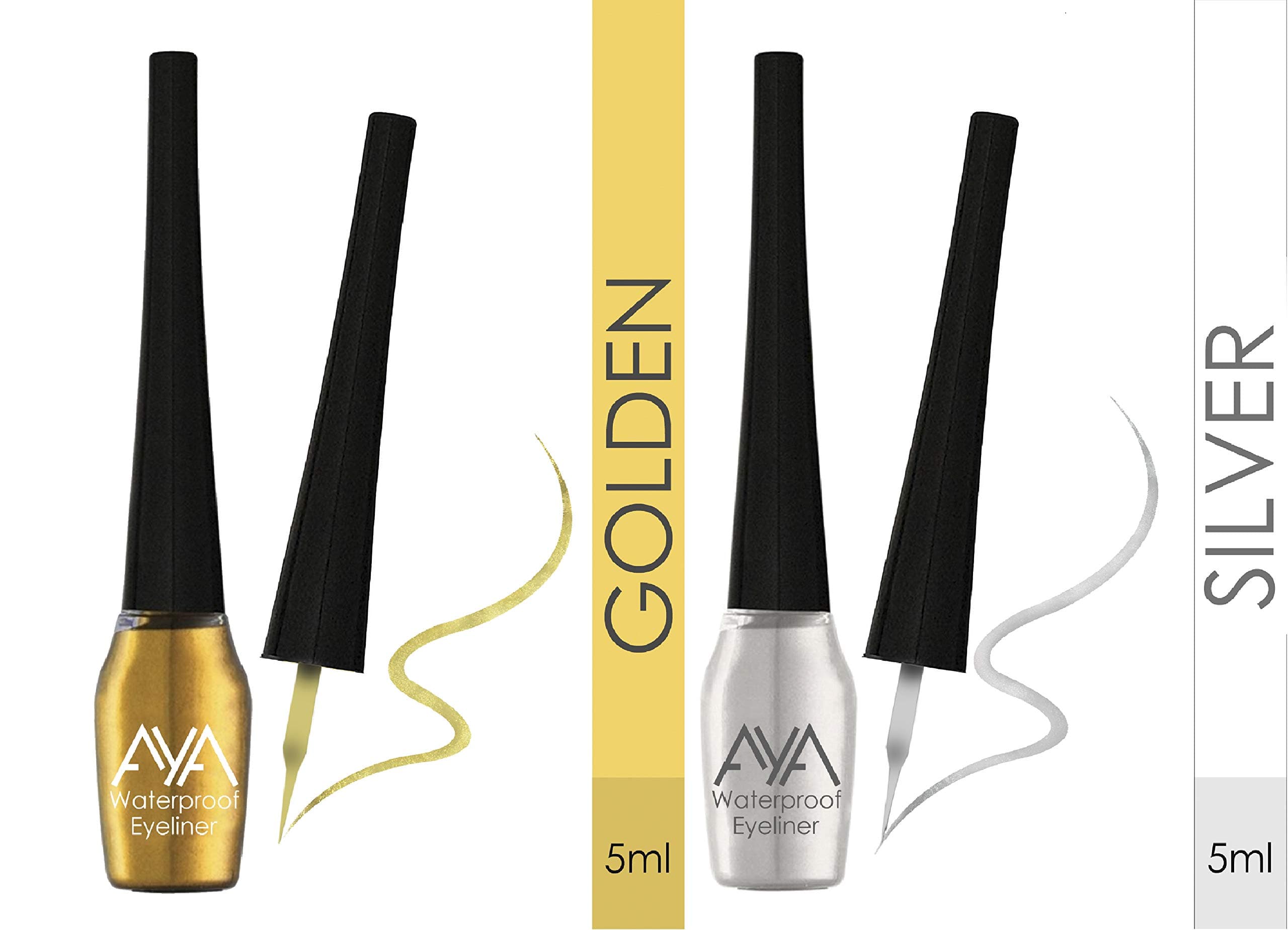 Waterproof Long Lasting Smudge Transfer proof Liquid Eye Makeup Eyeliner, Set Of 2 (Silver and Golden)