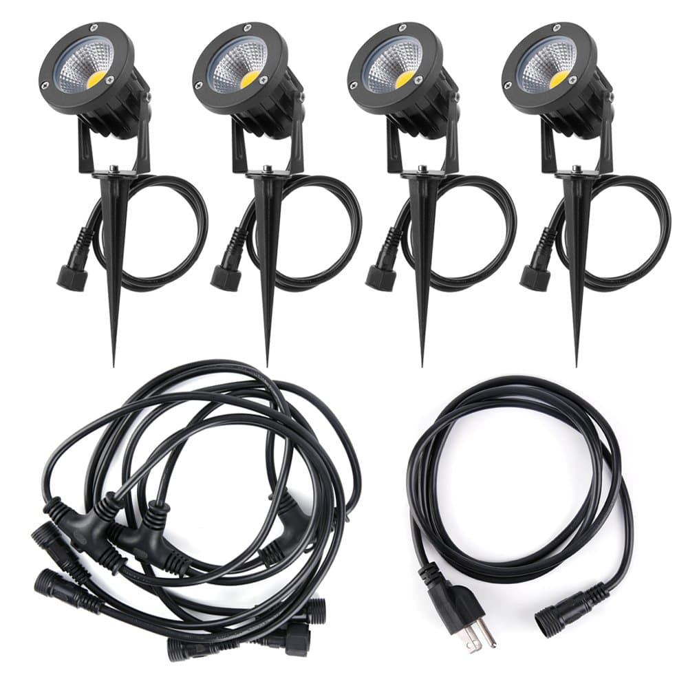 Familite Set of 4Pcs 7W COB LED Landscape Spotlights, Outdoor Waterproof Decorative Spike Path Light- AC110V, Warm White 2700-3000K