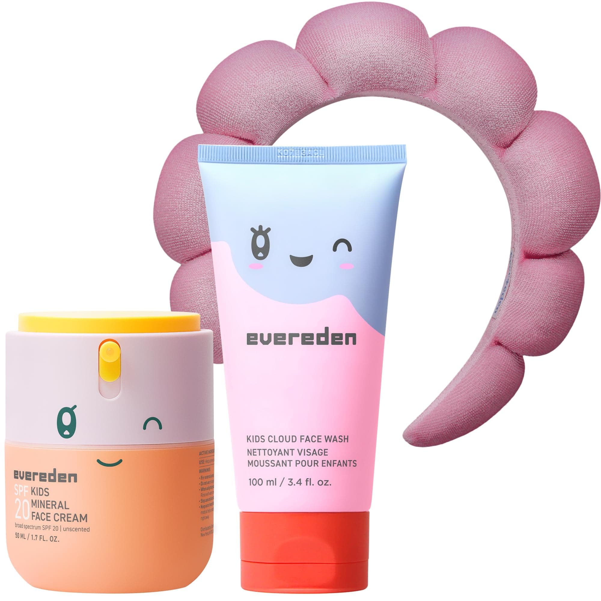 Happy Morning DUO Kids Spa Headband for Girls: Clean & Vegan Skin Care Bundle | Cloud Face Wash + SPF 20 Mineral Face Cream | Non-Toxic | Easy-to-Use Skincare