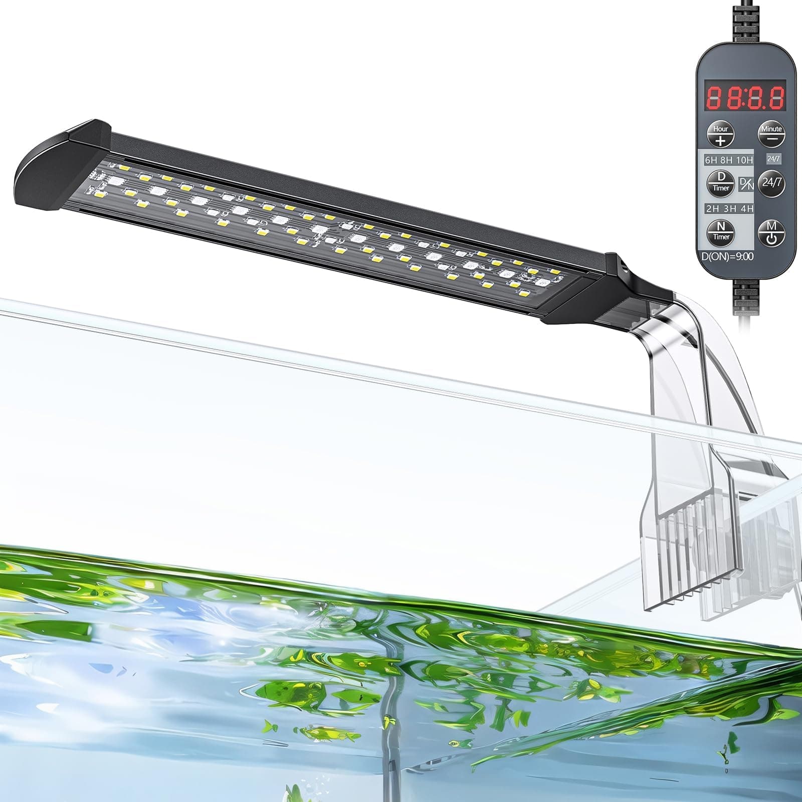 Pawfly Aquarium LED Light 24/7 Fish Tank Light with Full Spectrum Brilliant White Blue Red Green Lights Multi-Colored LEDs with D/N Mode Single Color Effects Timer and Adjustable Brightness
