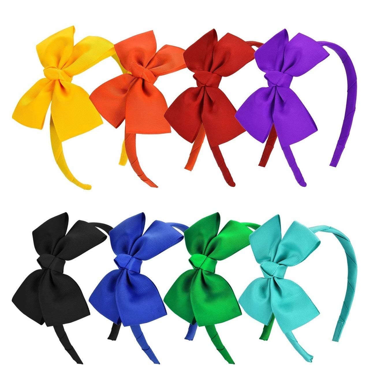 8 Pieces Bow Tie Headband Bow Tie Hairband for Girls,Head Wraps Grosgrain Ribbon Hair Band Hair Accessories for 3-12 Year Girls Favors and Party, 8 Colors