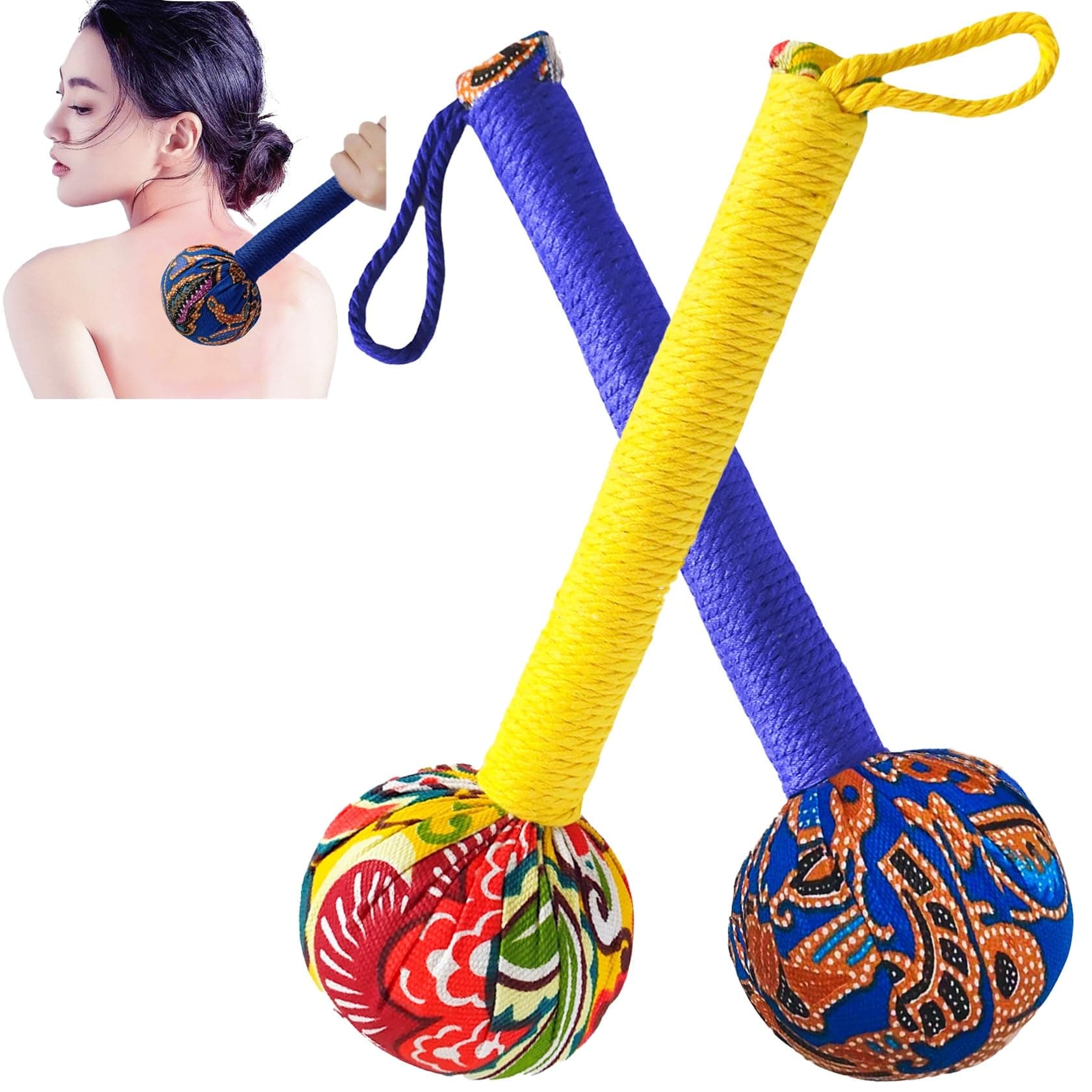 Mugwort Massage Hammer, Back Massager Hammer， Pain Relief Massager for Neck, Back, Shoulder & Body - Handheld Percussion Therapy Tool with US Design Patent,(Blue and Yellow…)