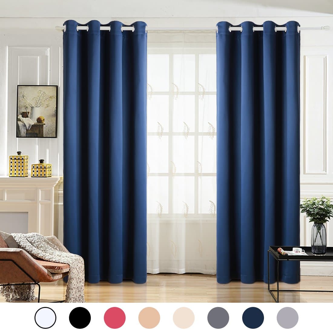 MAEVIS 99% Blackout Curtains 2 Panels for Bedroom Grommet Top,Light Blocking Draperies Room Darkening Thermal Insulated Window Curtain for Living Room（W52xL95 inch,Navy）