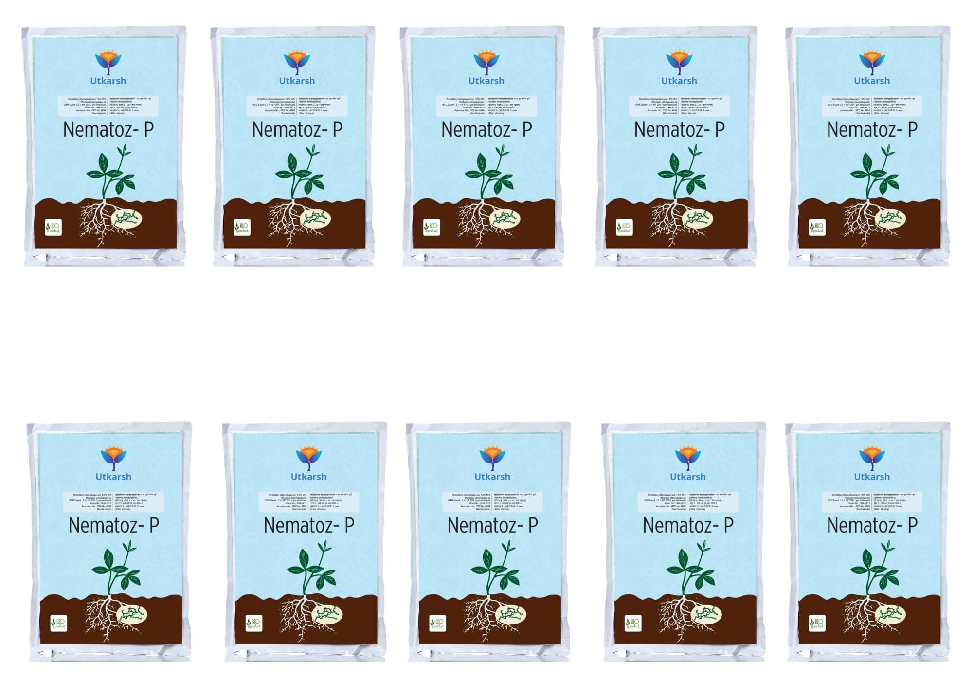 Utkarsh Nematoz-P | Verticillium Chlamydosporium (Pochonia Chlamydosporia) 1.0% W.P 2 x 10^6 CFU/gm min. for Plants, Crops and Home Gardening (10 Kg; Pack of 10 of 1 Kg)