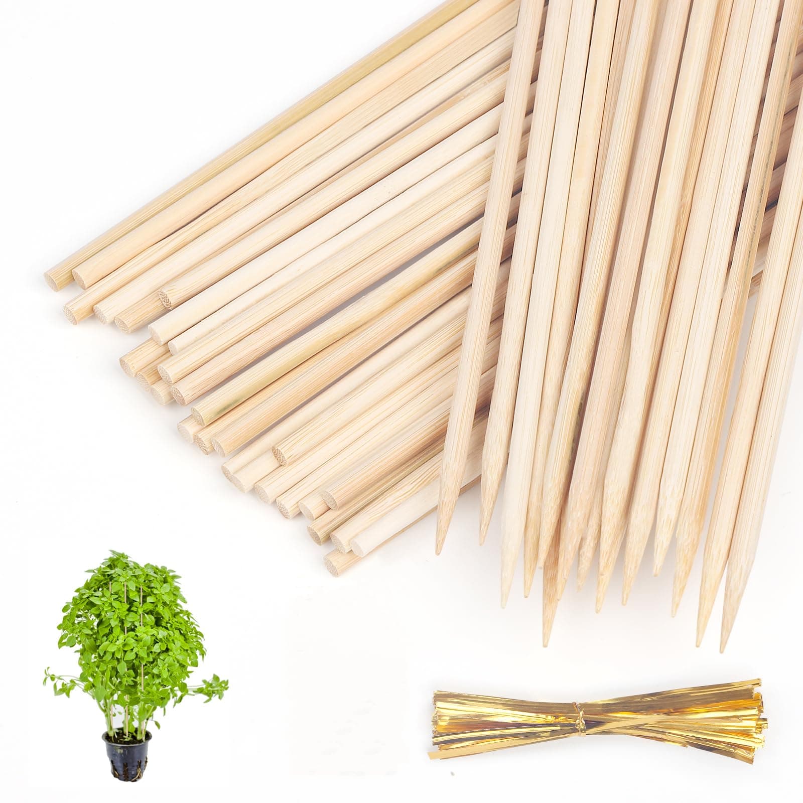 40 Pack 18'' Natural Bamboo Plant Stakes, Wood Plant Supports, Wood Garden Sticks for Plants Tomato Floral Potted, Wooden Sign Posting Garden Sticks