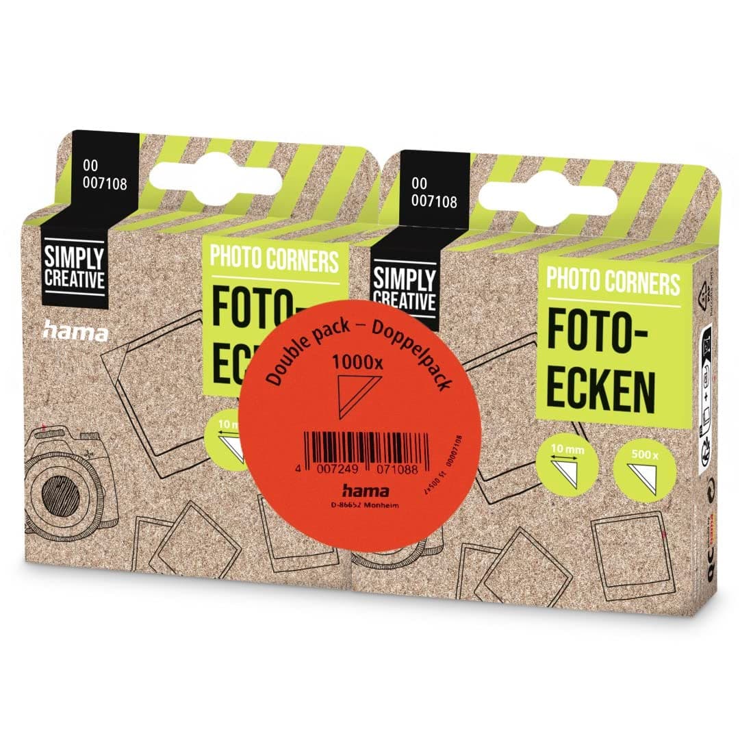 Hama Photo Corners, 2 x 500 corners, double pack (Self-adhesive, Suitable for Albums, Convenient Dispenser, Acid-free, Solvent-free, Archive-safe) - Transparent