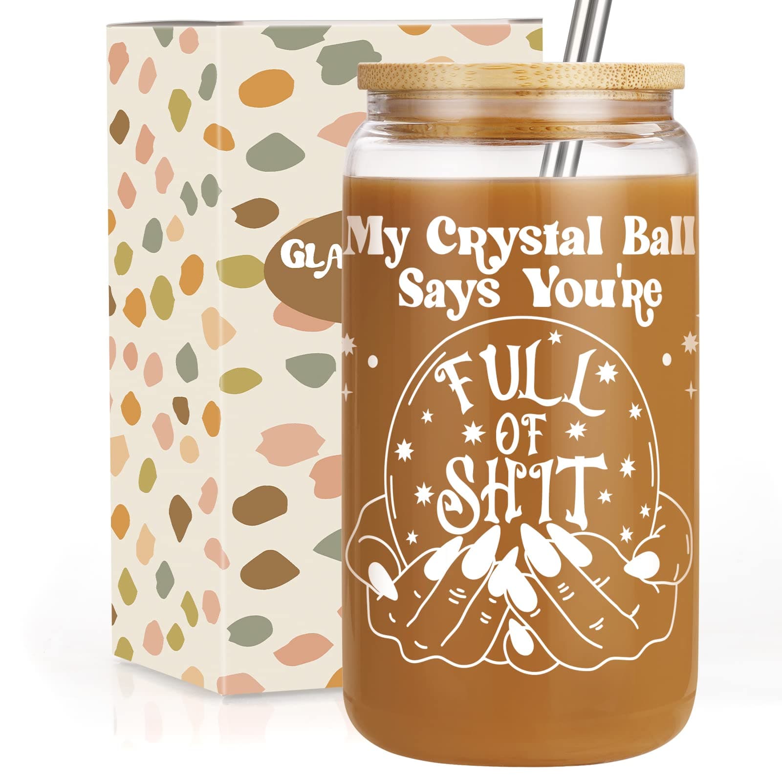 GSPYWiccan, Witch Gifts - 16 oz Glass Cup with Lids and Straws - Cute Iced Coffee Cup Mug - Witchy Decor Aesthetic - Wiccan, Witchy Gifts for Women, Friends - Mothers Day Present - Witch Stuff